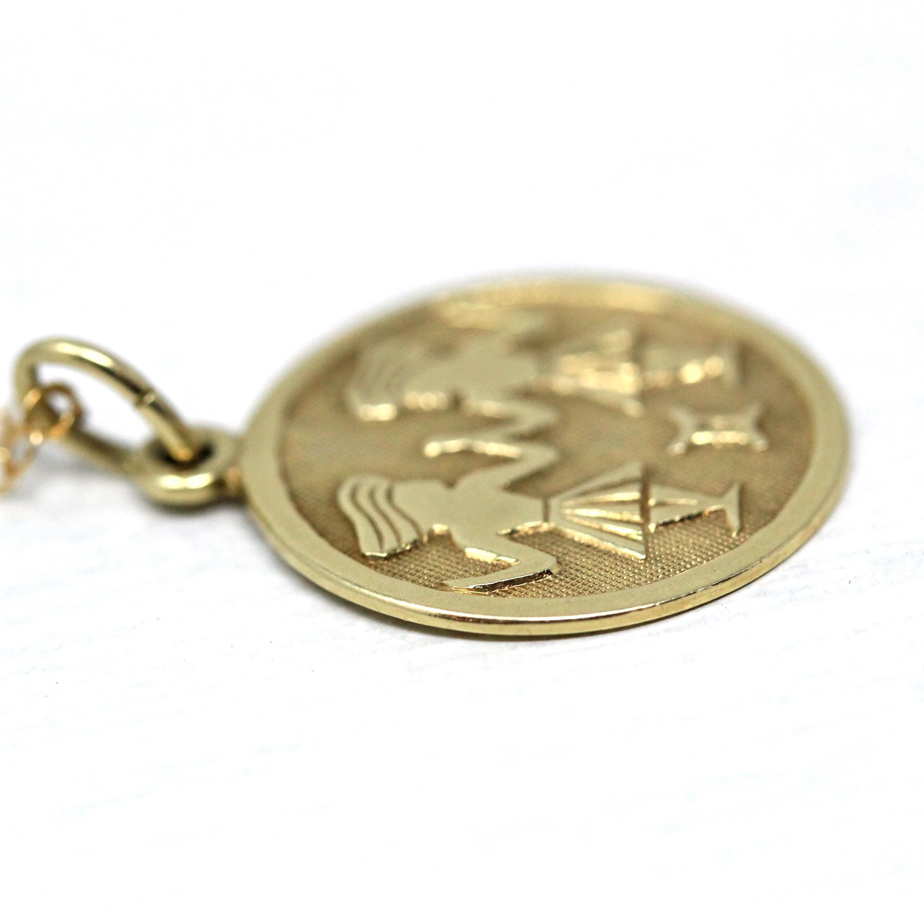 Estate Gemini Charm - Modern 14k Yellow Gold The Twins Air Element Pendant Necklace - Circa 1990s Era Dainty Petite Zodiac Fine 90s Jewelry