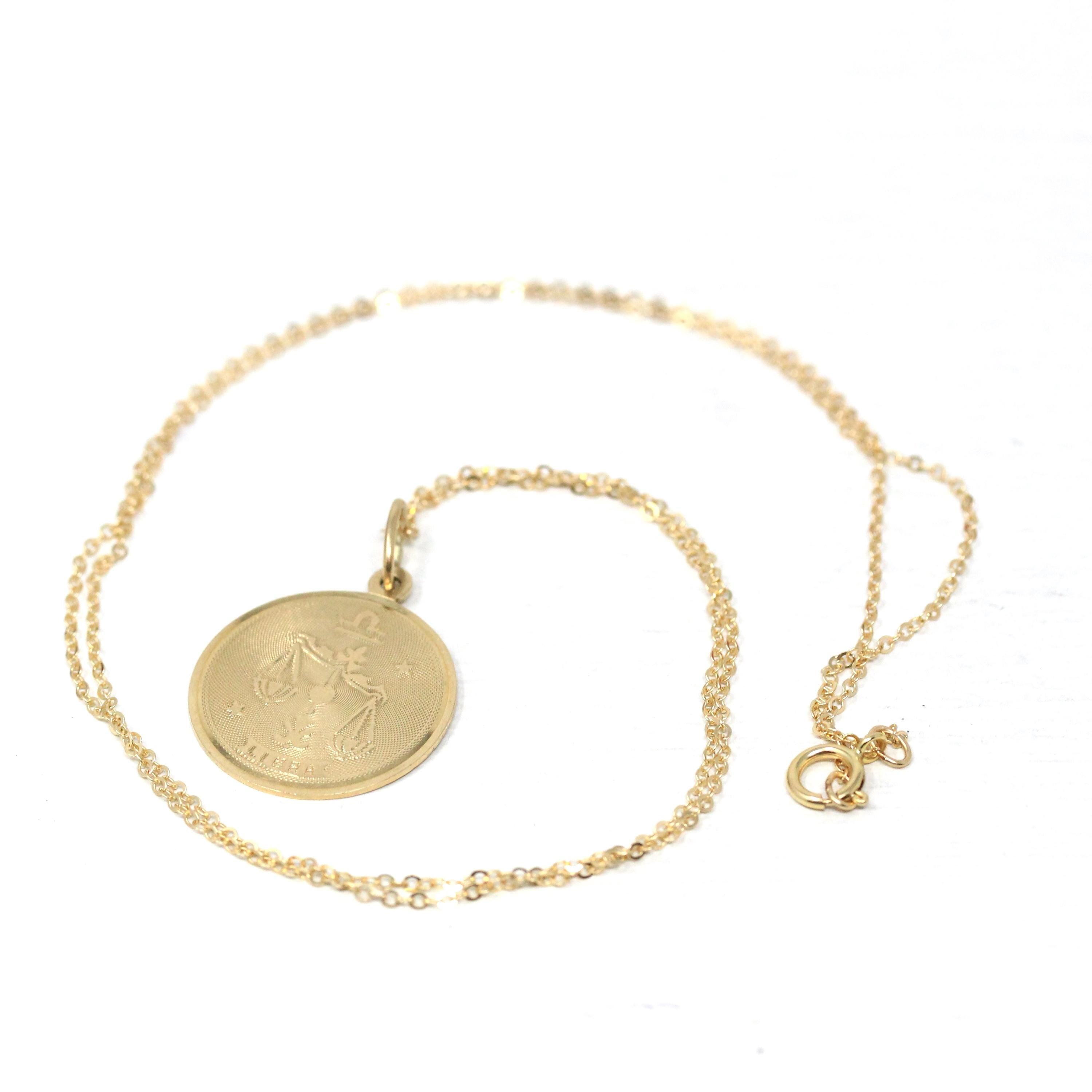 Vintage Libra Pendant - Retro 14k Yellow Gold Scales Astrological Sign Necklace - Circa 1970s Era Zodiac Celestial Air Element Fine Jewelry