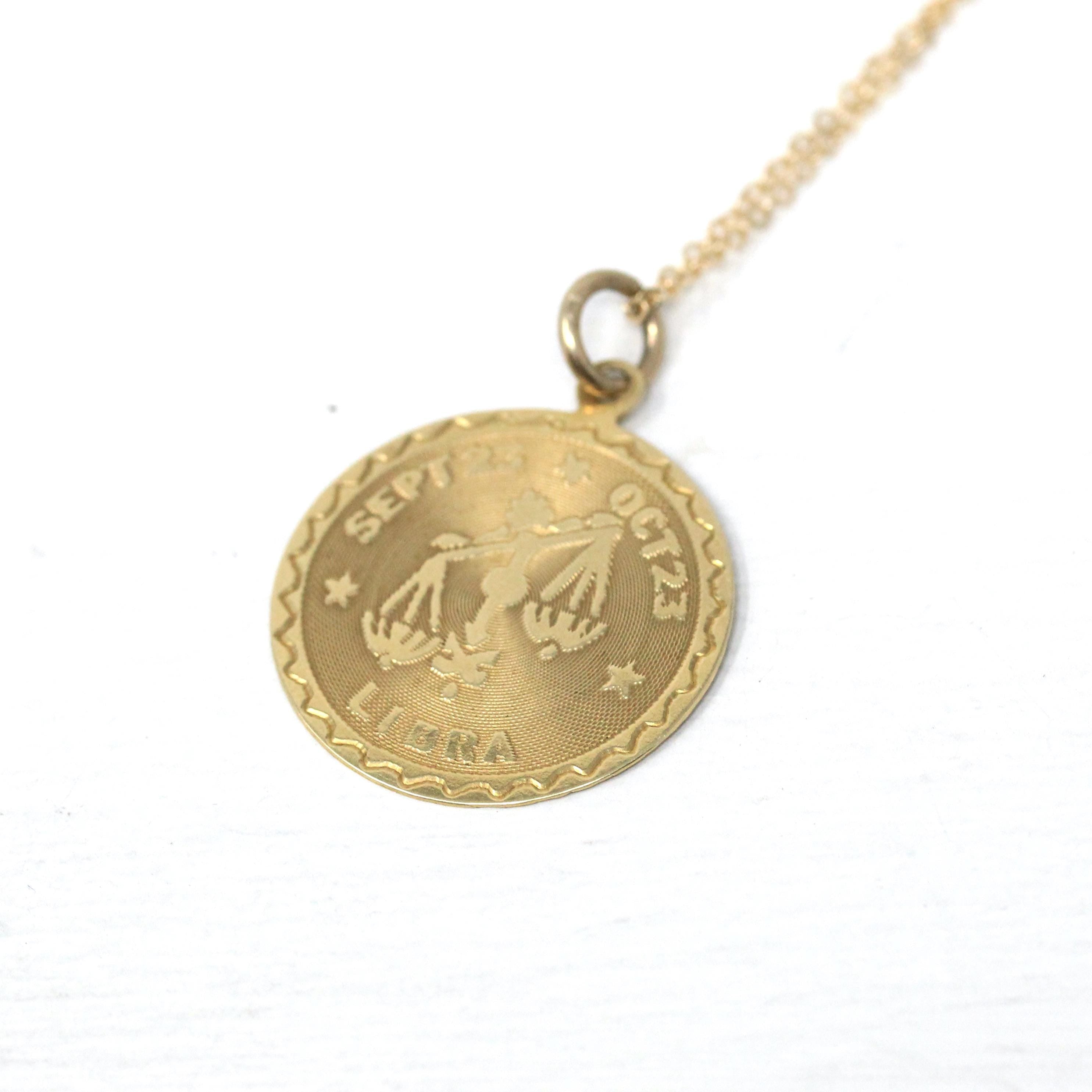Vintage Libra Pendant - Retro 14k Yellow Gold Scales Astrological Sign Necklace - Circa 1970s Era Zodiac Celestial Air Element Fine Jewelry