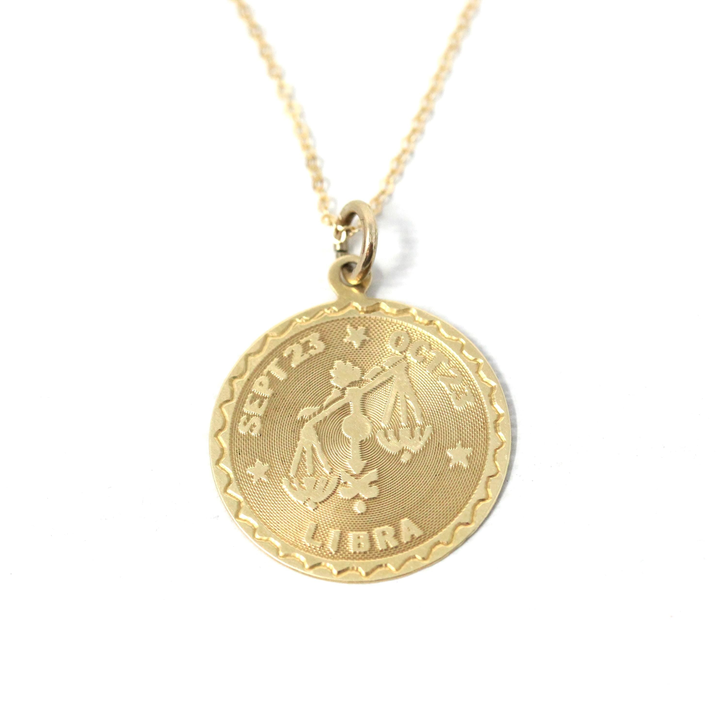 Vintage Libra Pendant - Retro 14k Yellow Gold Scales Astrological Sign Necklace - Circa 1970s Era Zodiac Celestial Air Element Fine Jewelry