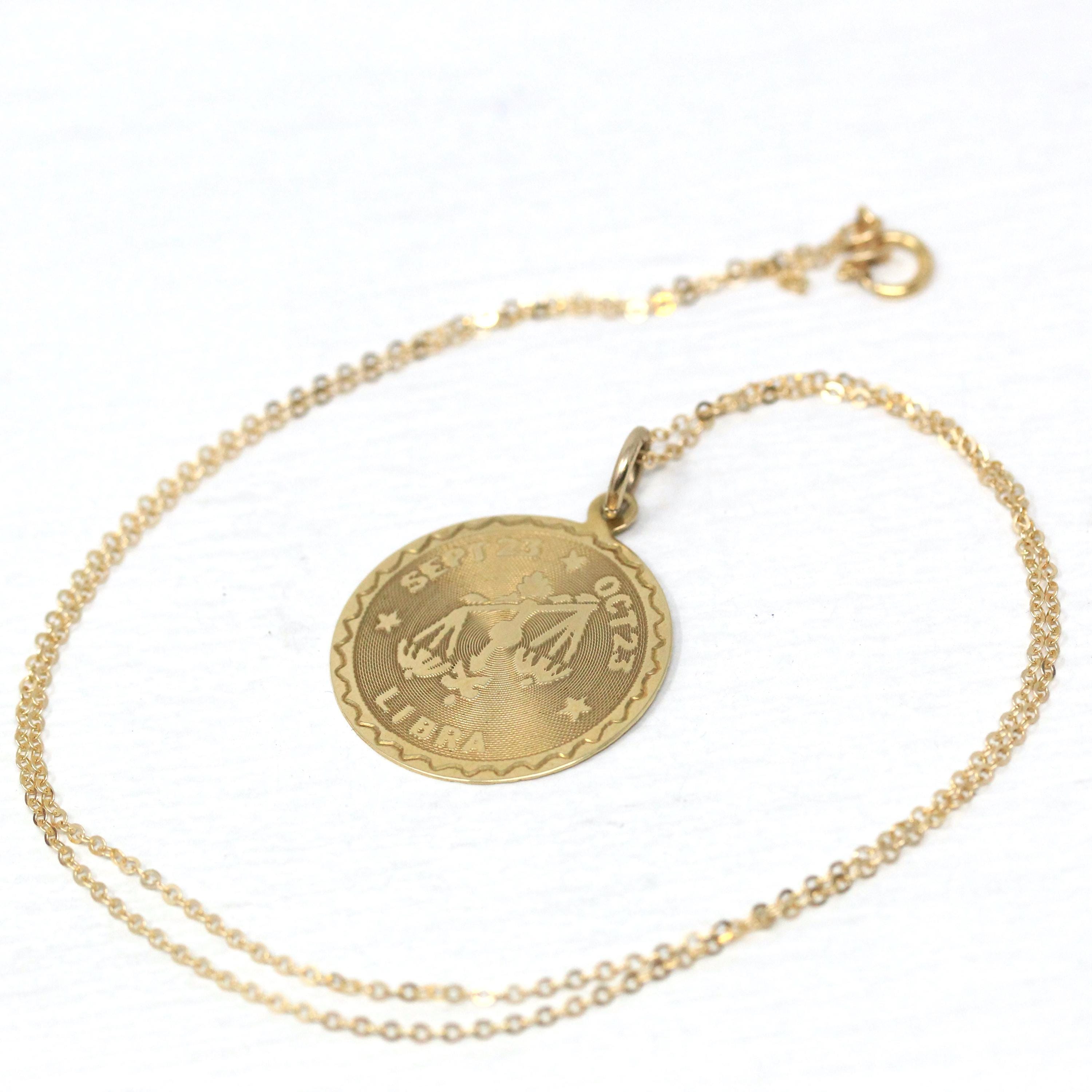 Vintage Libra Pendant - Retro 14k Yellow Gold Scales Astrological Sign Necklace - Circa 1970s Era Zodiac Celestial Air Element Fine Jewelry