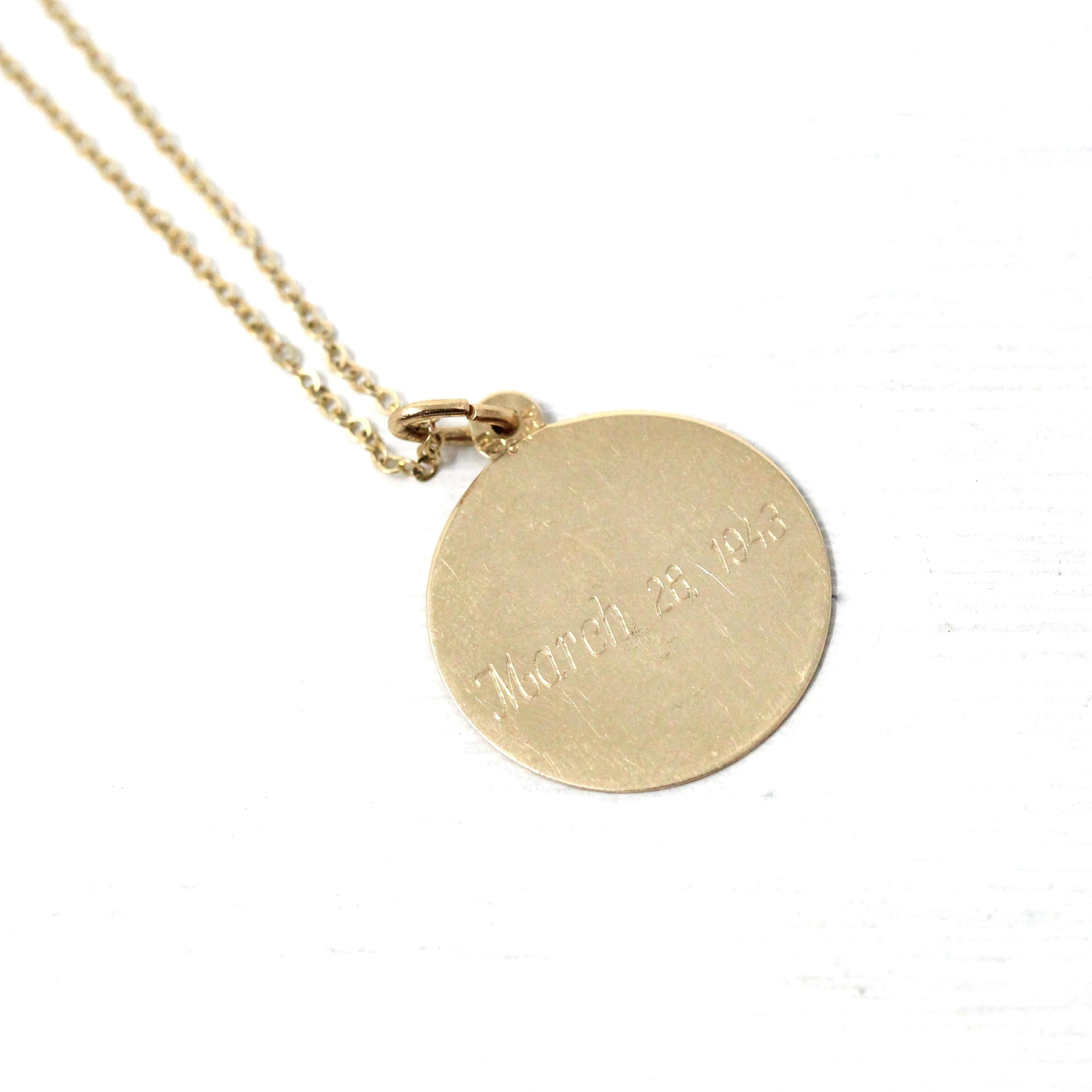 Vintage Aries Charm - Retro 14k Yellow Gold Ram Astrological Sign Necklace Pendant - Dated March 28 1943 Zodiac Fire Element Fine Jewelry