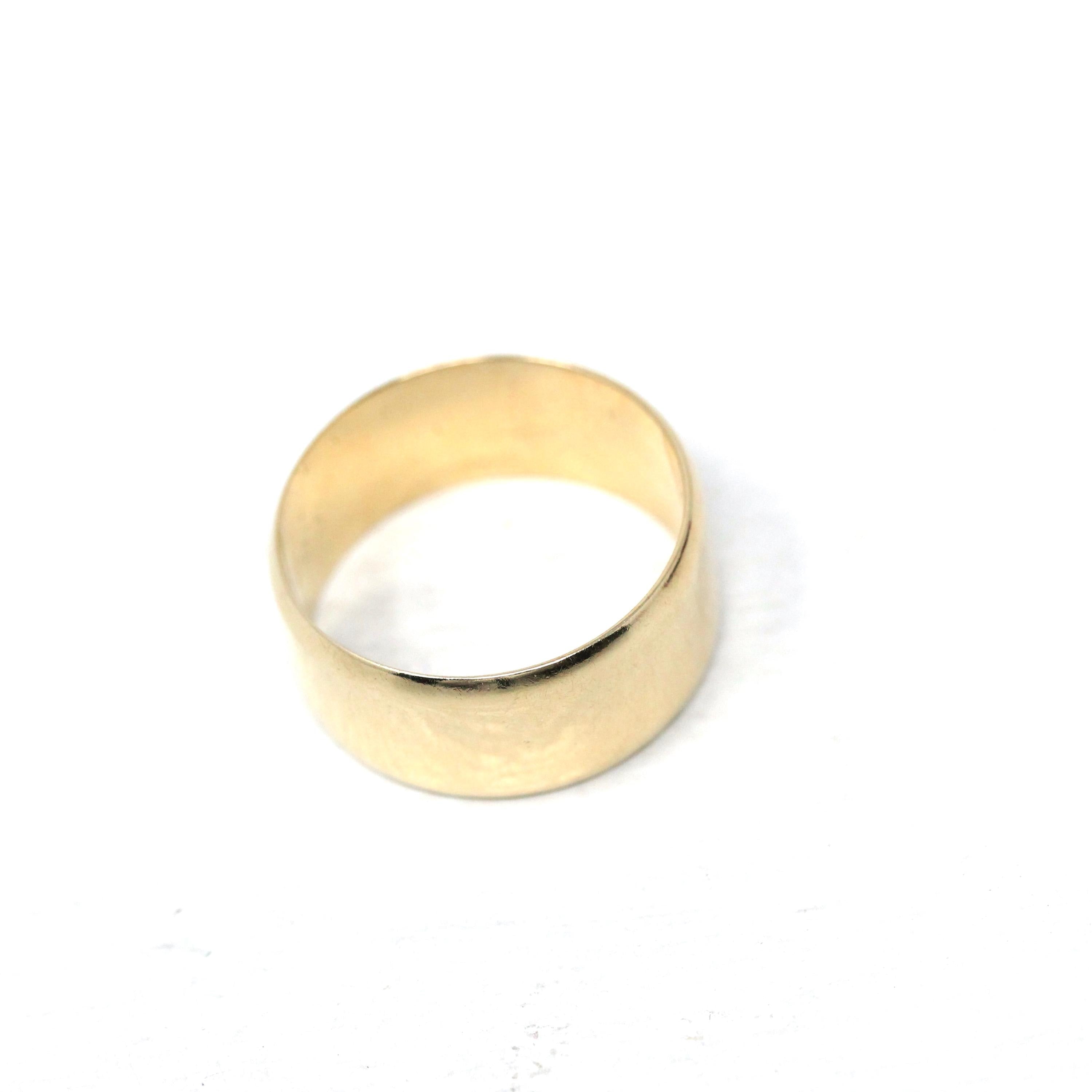 Retro Wide Ring Band - Vintage 9k Yellow Gold London England UK - Circa 1970s Era Size 9 3/4 English Hallmarks - Fine Statement 70s Jewelry