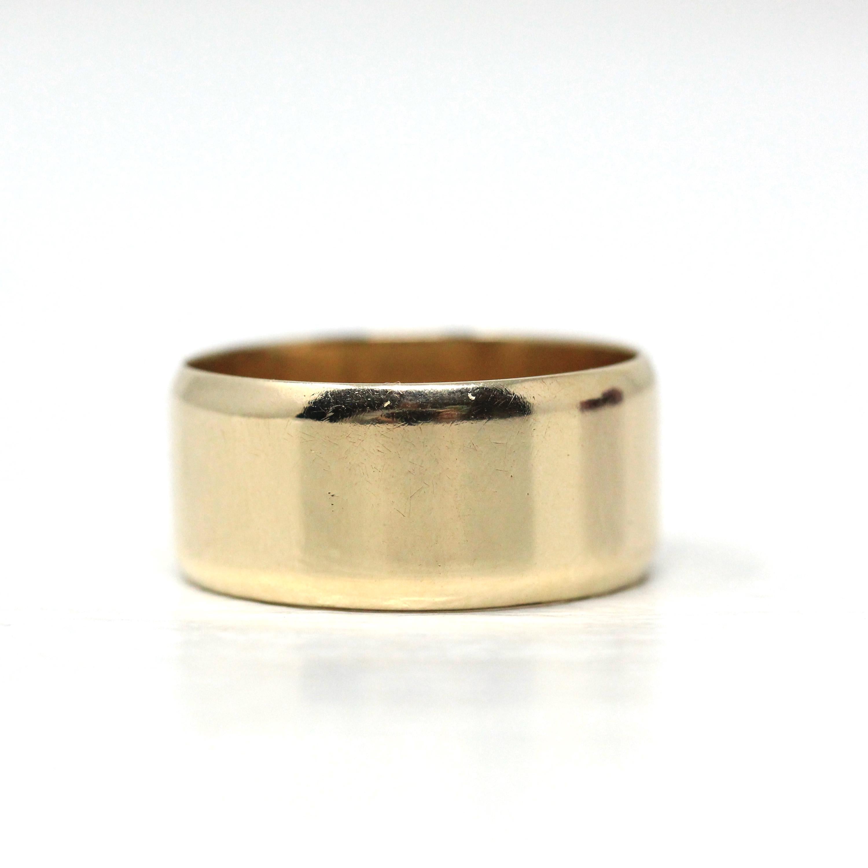 Retro Wide Ring Band - Vintage 9k Yellow Gold London England UK - Circa 1970s Era Size 9 3/4 English Hallmarks - Fine Statement 70s Jewelry