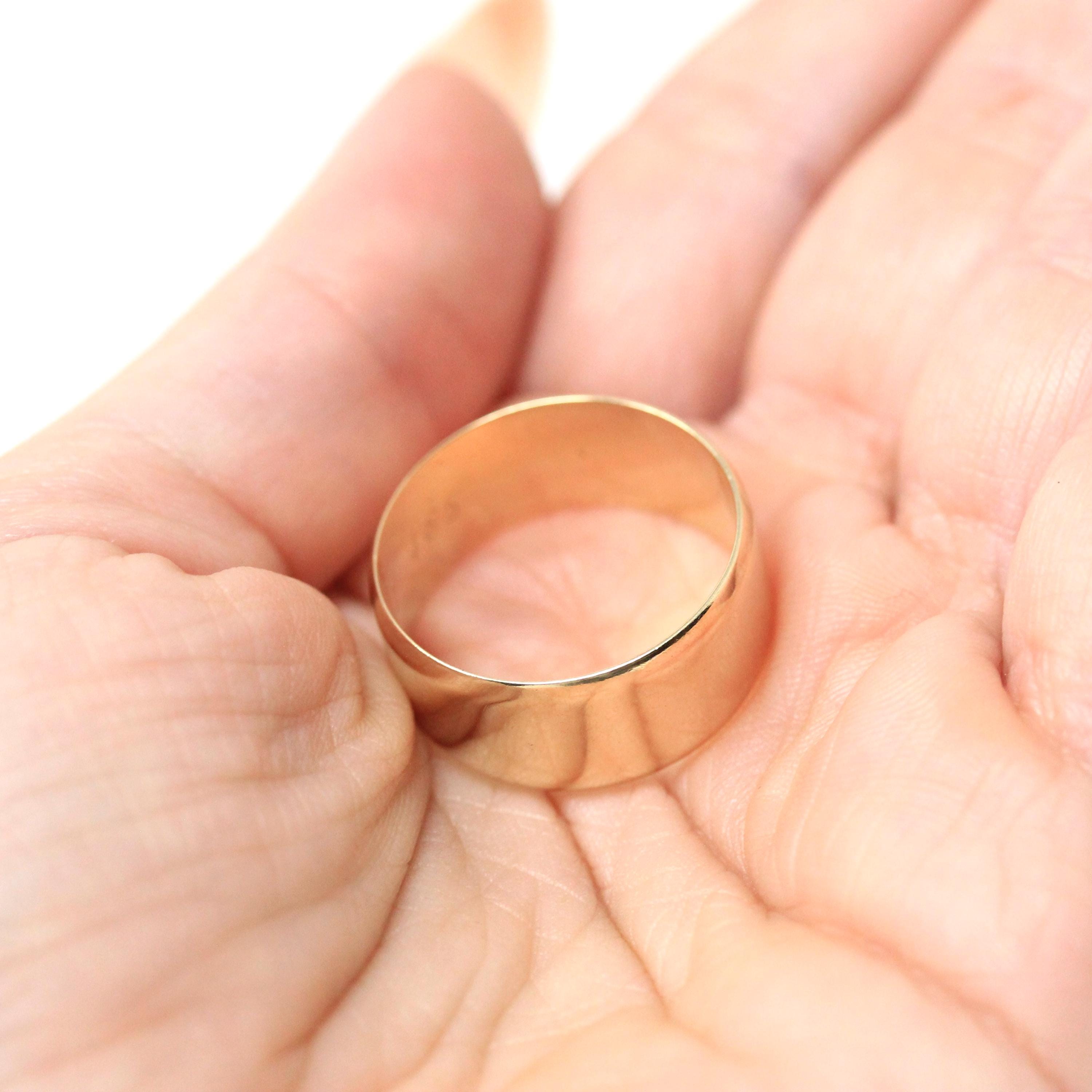 Retro Wide Ring Band - Vintage 9k Yellow Gold London England UK - Circa 1970s Era Size 9 3/4 English Hallmarks - Fine Statement 70s Jewelry