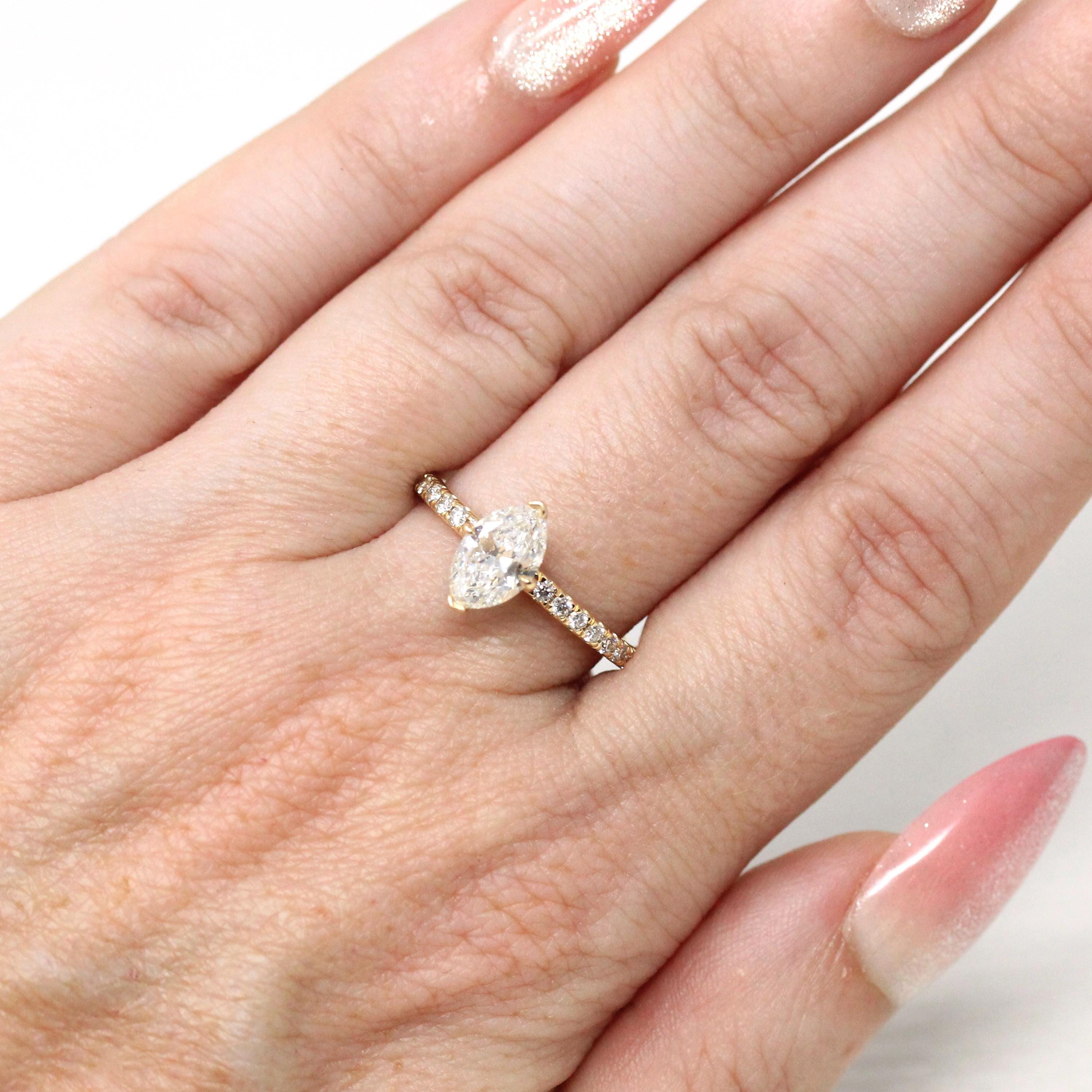 Marquise Brilliant Cut Diamond Ring - 14k Yellow Gold Genuine 1.26 cttw Vintage Diamond - Sz 7 Engagement Bridal Fine GIA Report Jewelry