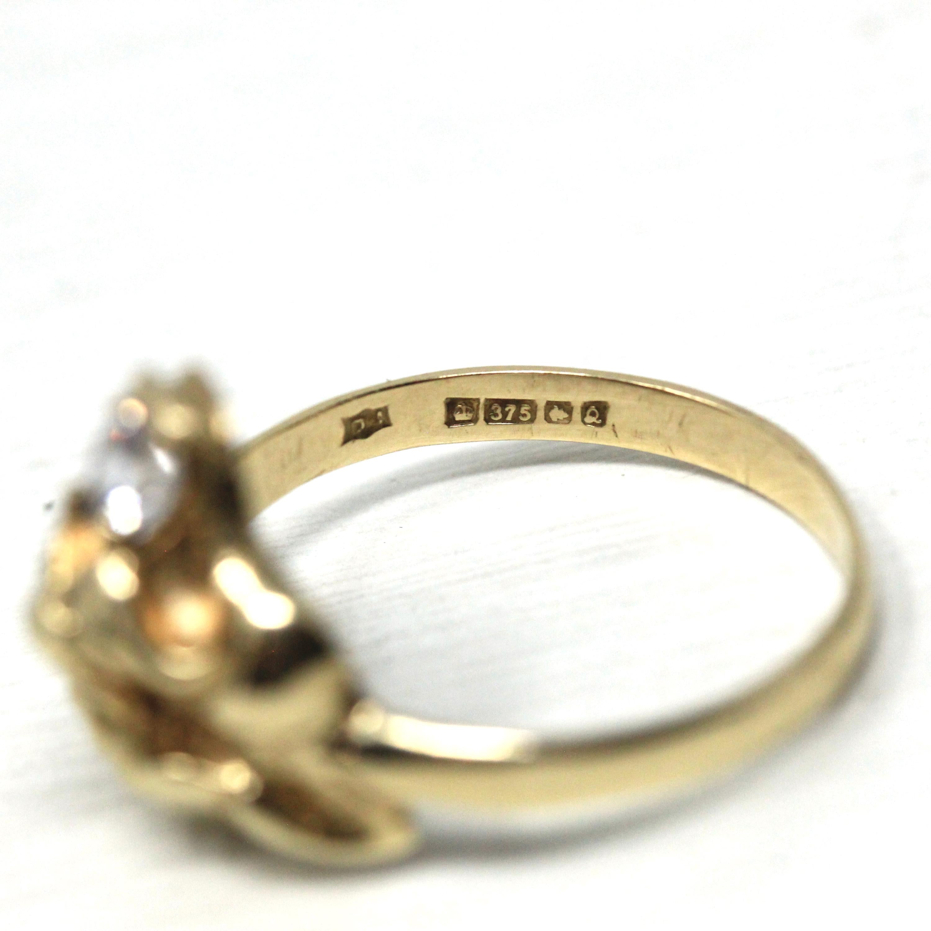 Modern Lion Ring - Estate 9k Yellow Gold Cubic Zirconia London England Statement - Hallmarked 1990 Size 9 Wild Animal Feline CZ Fine Jewelry