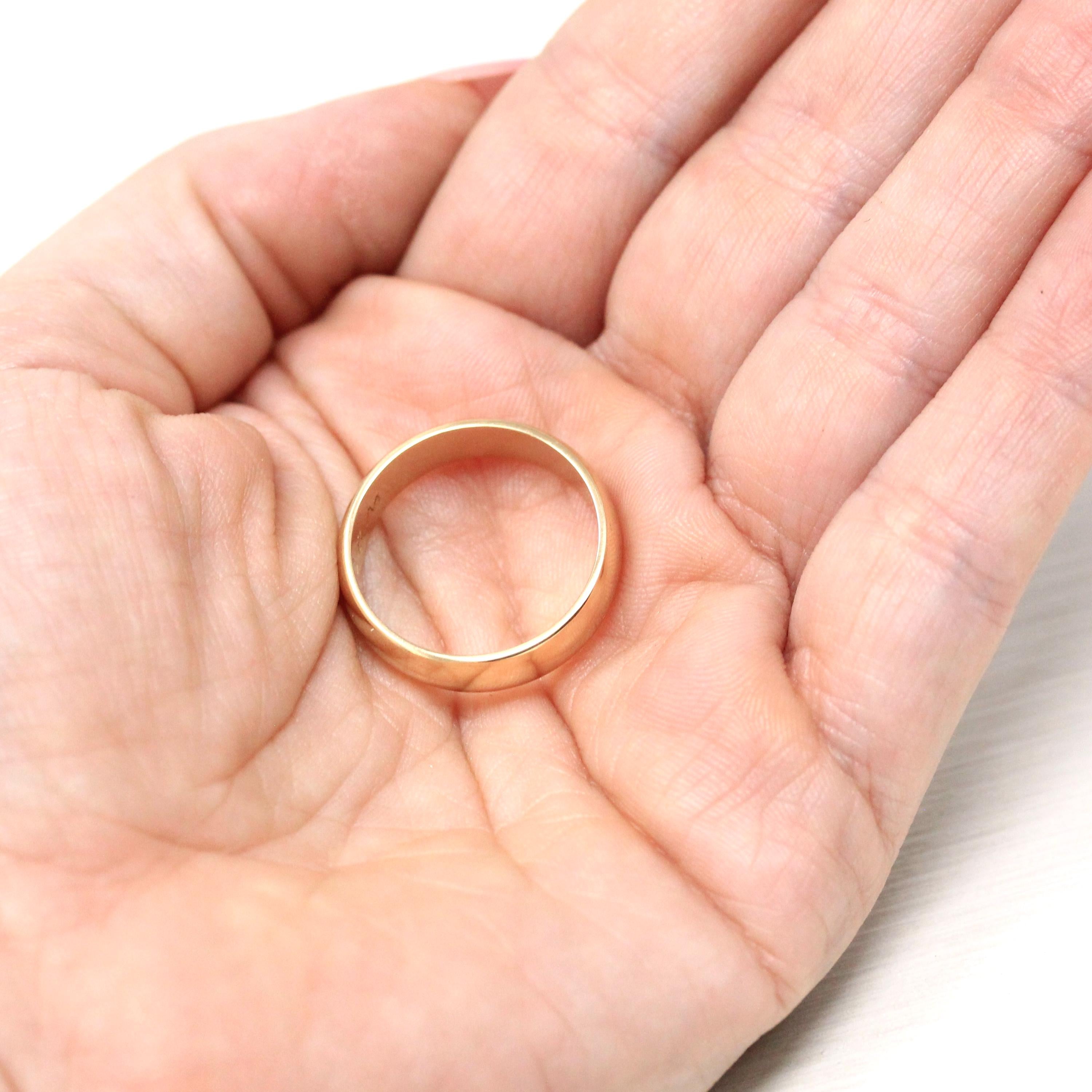 Vintage Wedding Band - Retro 14k Yellow Gold Engraved "JSB to BM" Bridal Ring - Size 8 1/2 Men's Unisex Fine Art Carved JR Wood Jewelry