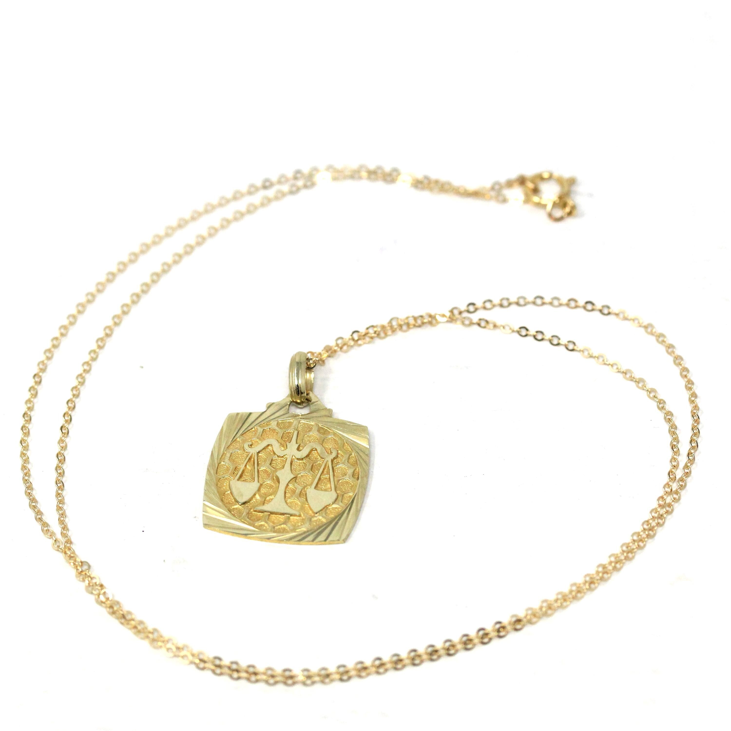 Estate Libra Charm - Modern 14k Yellow Gold Scales Astrological Sign Necklace Pendant - Circa 1990s Zodiac Celestial Air Element 90s Jewelry
