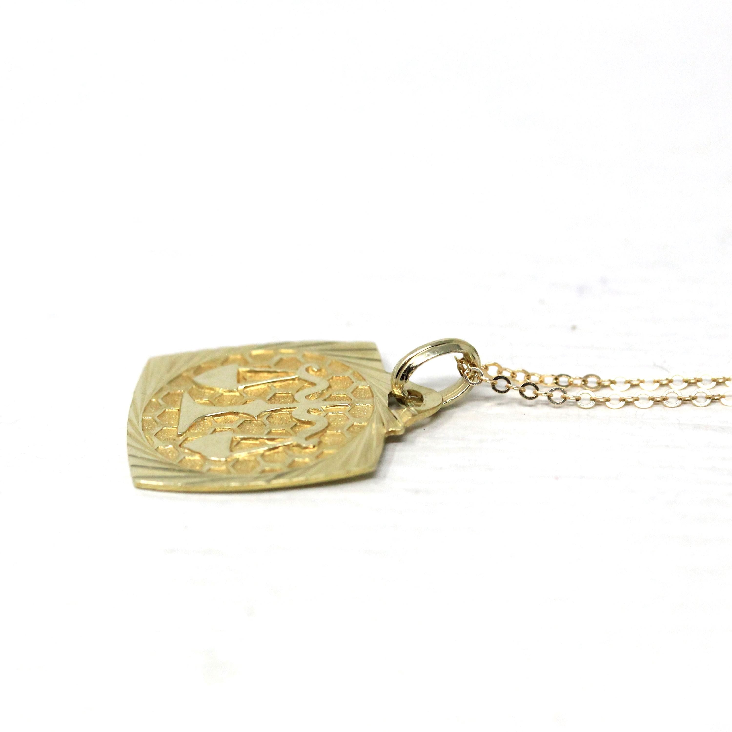 Estate Libra Charm - Modern 14k Yellow Gold Scales Astrological Sign Necklace Pendant - Circa 1990s Zodiac Celestial Air Element 90s Jewelry
