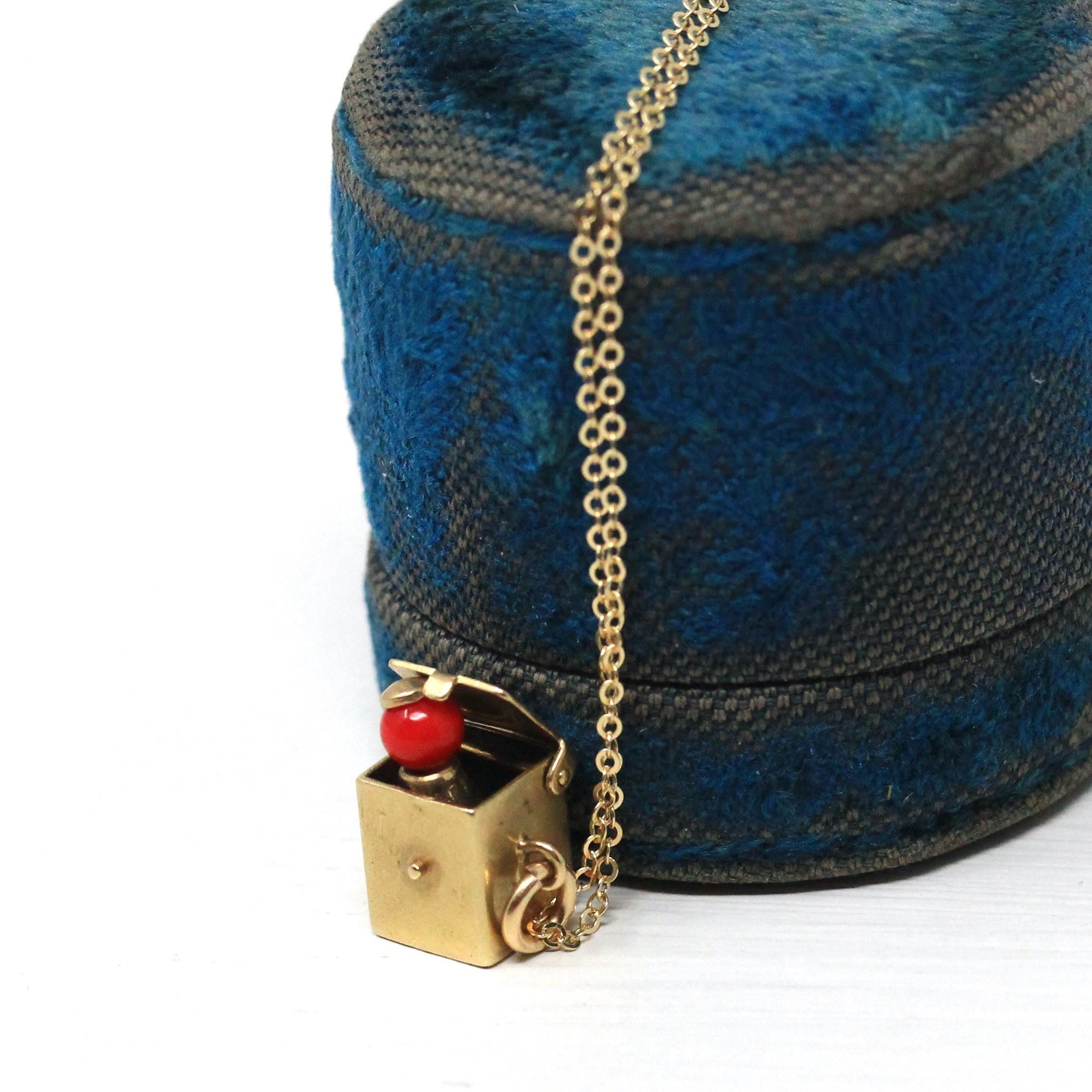 Jack-in-the Box-Charm - Vintage 14k Yellow Gold Moveable 3-D Pendant Necklace - Retro Circa 1960s Era Music Box Figural Pop Up Fine Jewelry