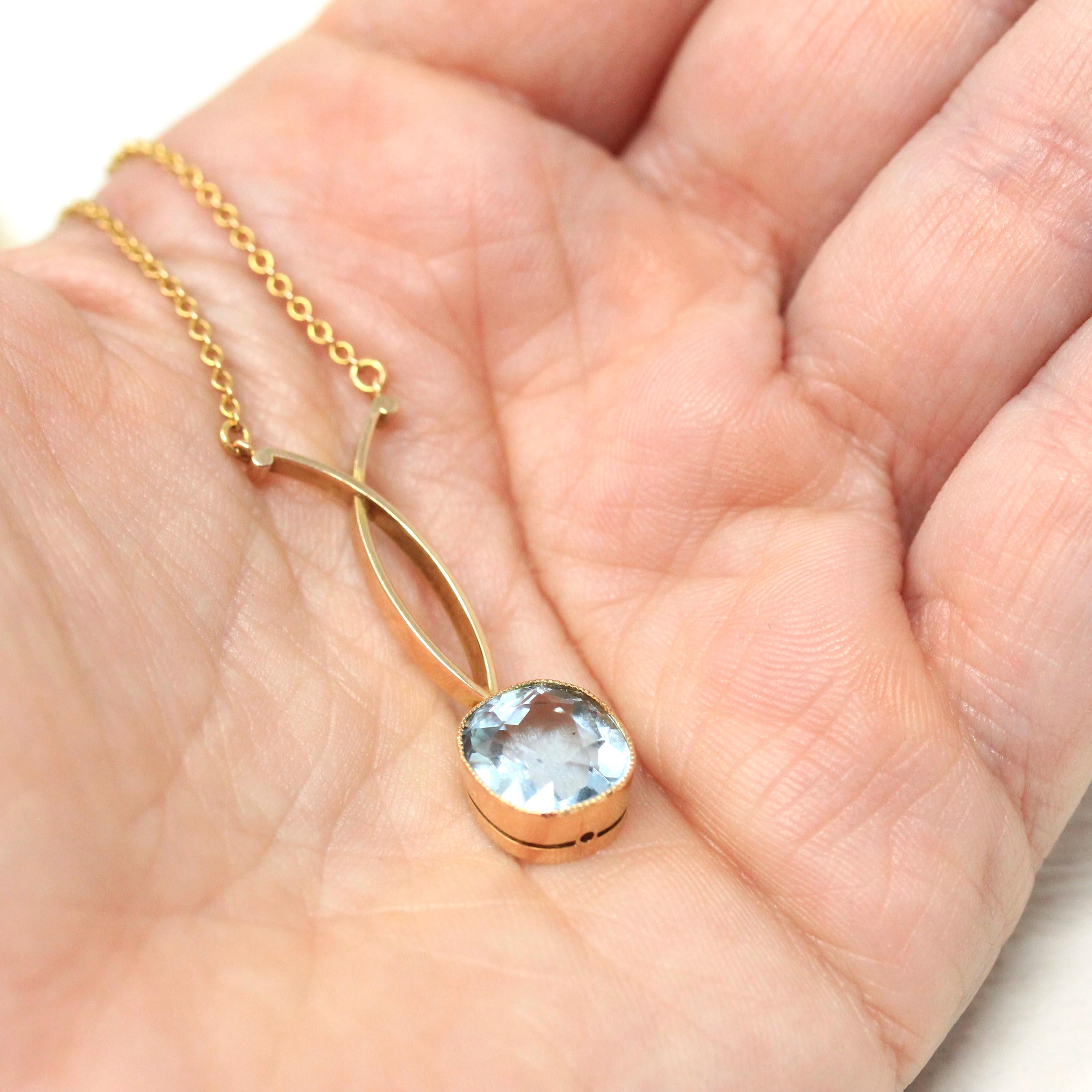 Antique Aquamarine Necklace - Edwardian 15k Yellow Gold 2.45 CT Natural Gem Pendant - Circa 1910s Cushion Cut Statement Fine March Jewelry