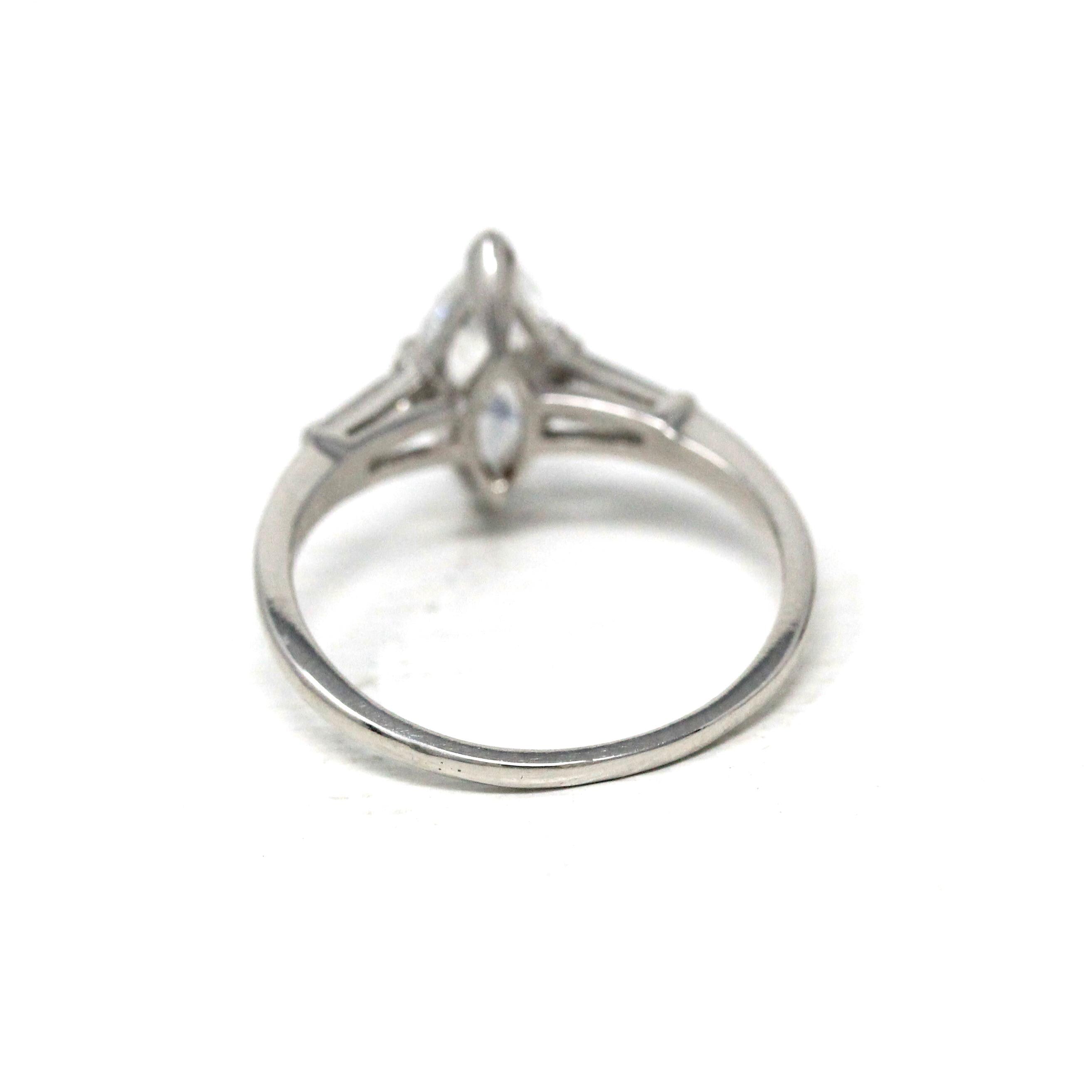 Marquise Engagement Ring - Vintage Platinum 1.26 CTW Natural Diamond - Circa 60s Size 8 Three Stone Baguettes Fine Bridal GIA Report Jewelry