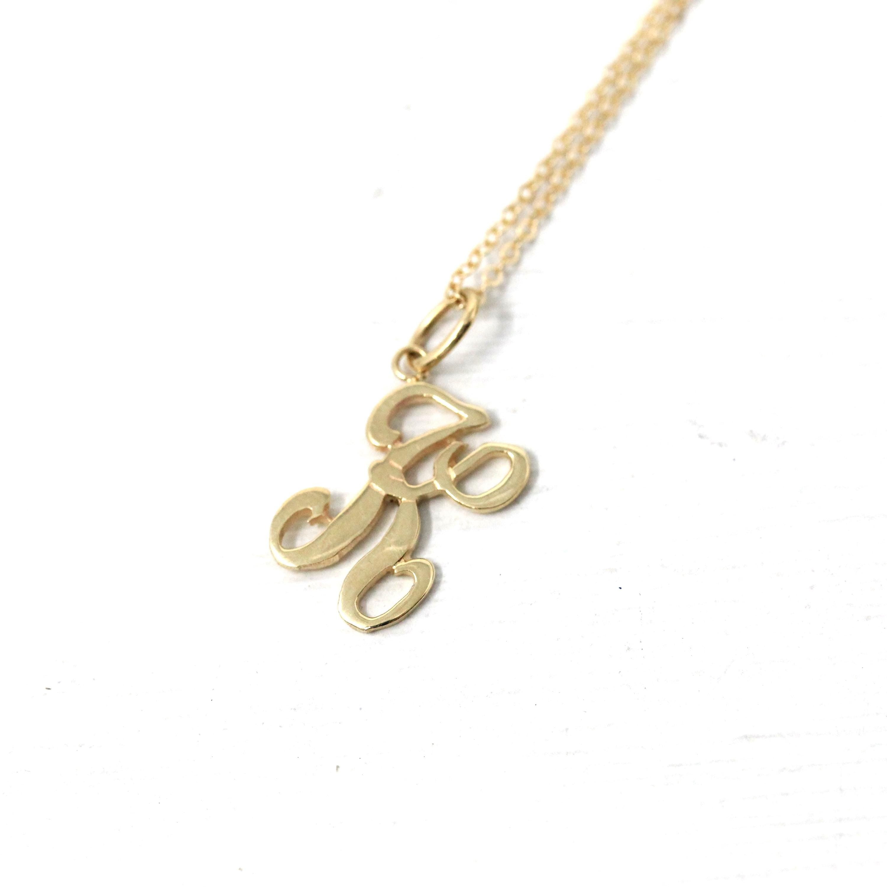 Letter "K" Charm - Estate 10k Yellow Gold Single Cursive Initial Necklace Pendant - Vintage Circa 1990s Era Petite Dainty Fine 90s Jewelry