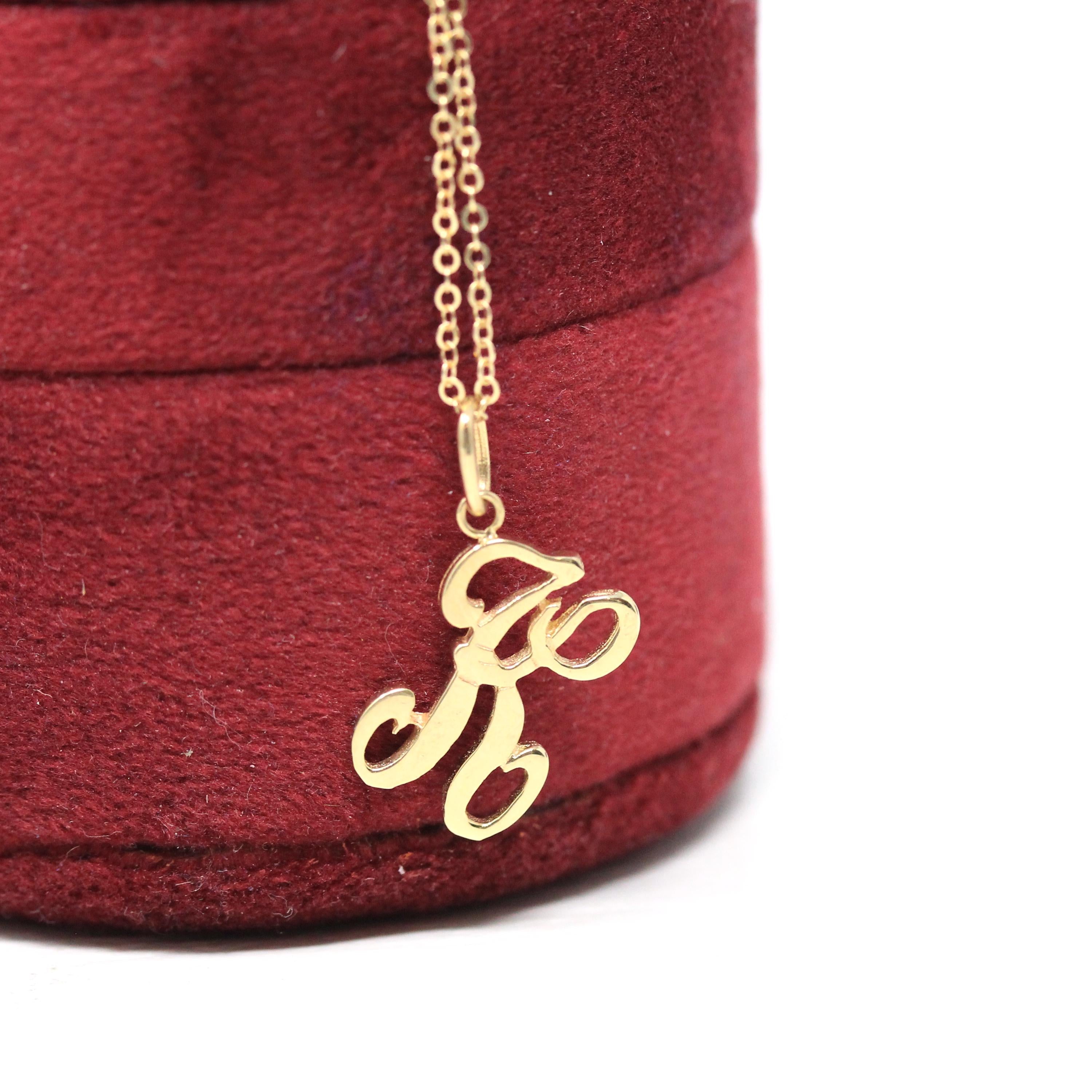 Letter "K" Charm - Estate 10k Yellow Gold Single Cursive Initial Necklace Pendant - Vintage Circa 1990s Era Petite Dainty Fine 90s Jewelry