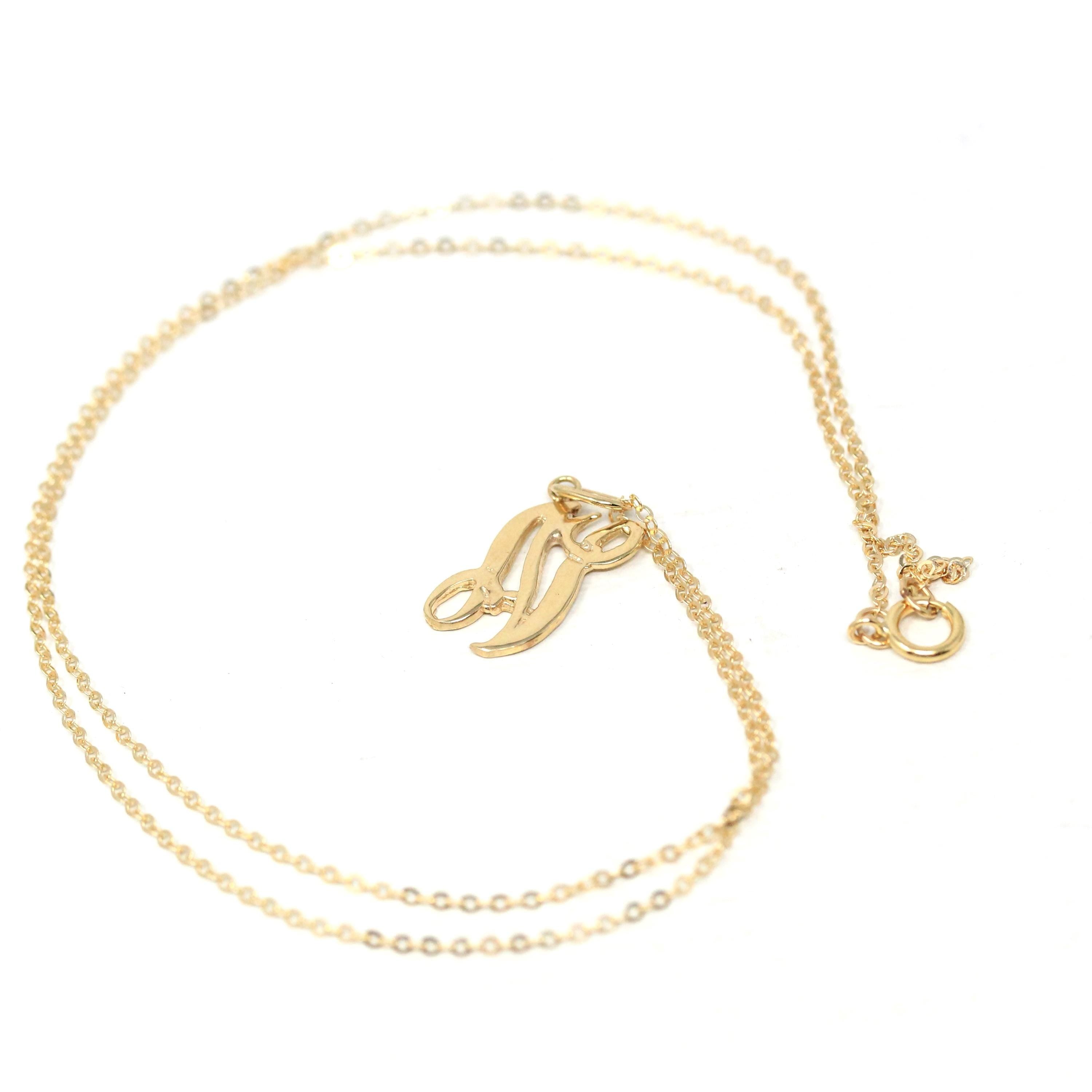 Letter "N" Charm - Estate 10k Yellow Gold Single Cursive Initial Necklace Pendant - Vintage Circa 1990s Era Petite Dainty Fine 90s Jewelry