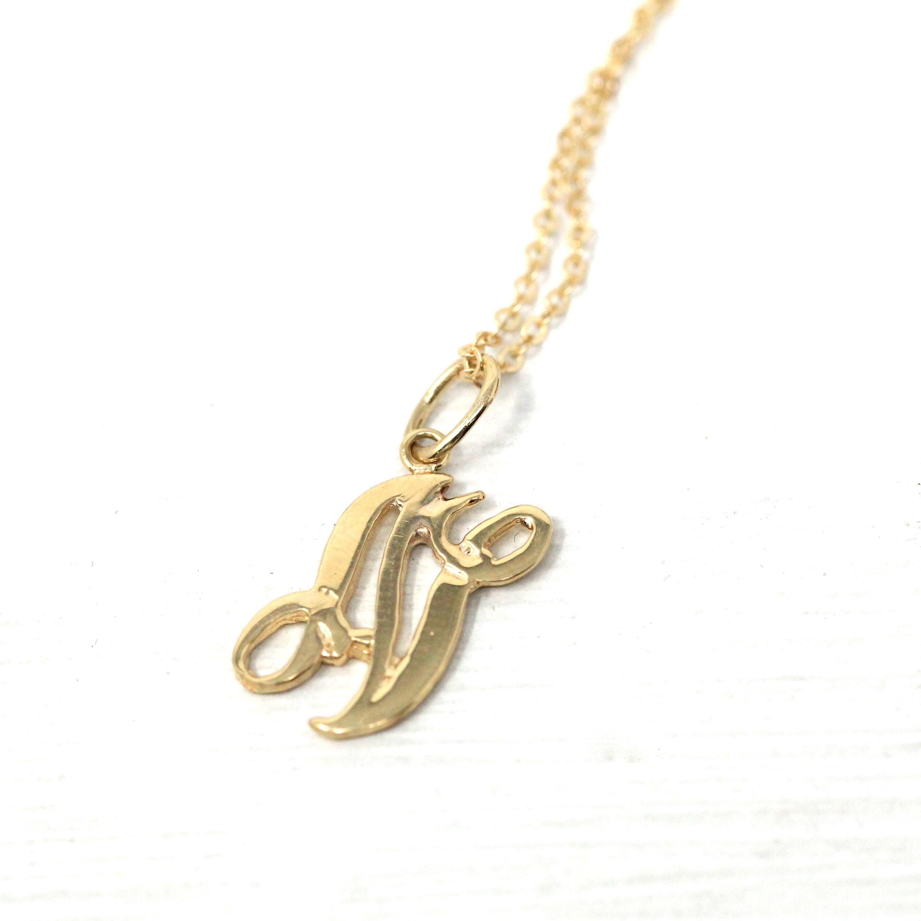 Letter "N" Charm - Estate 10k Yellow Gold Single Cursive Initial Necklace Pendant - Vintage Circa 1990s Era Petite Dainty Fine 90s Jewelry