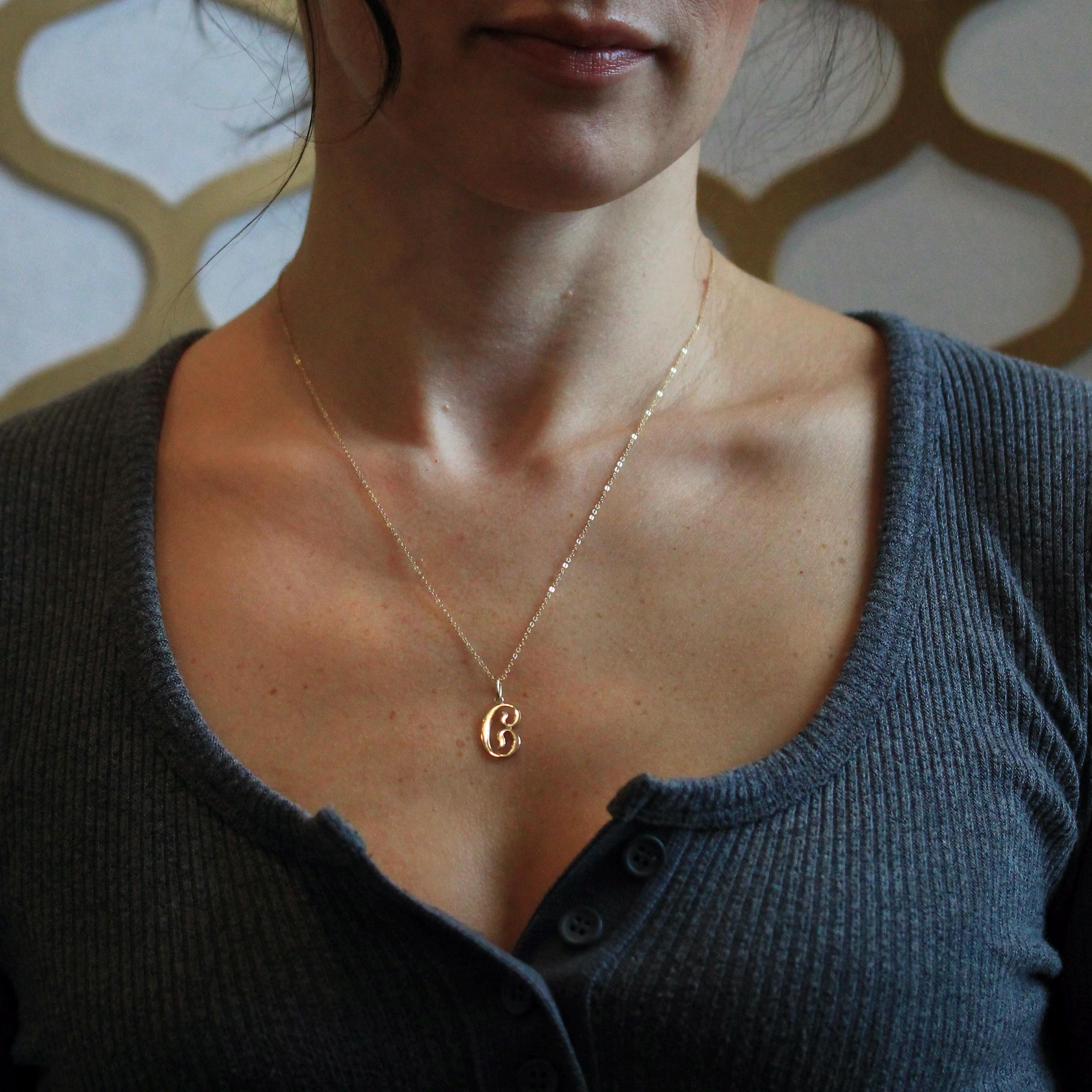 Letter "C" Charm - Estate 10k Yellow Gold Single Cursive Initial Necklace Pendant - Vintage Circa 1990s Era Petite Dainty Fine 90s Jewelry