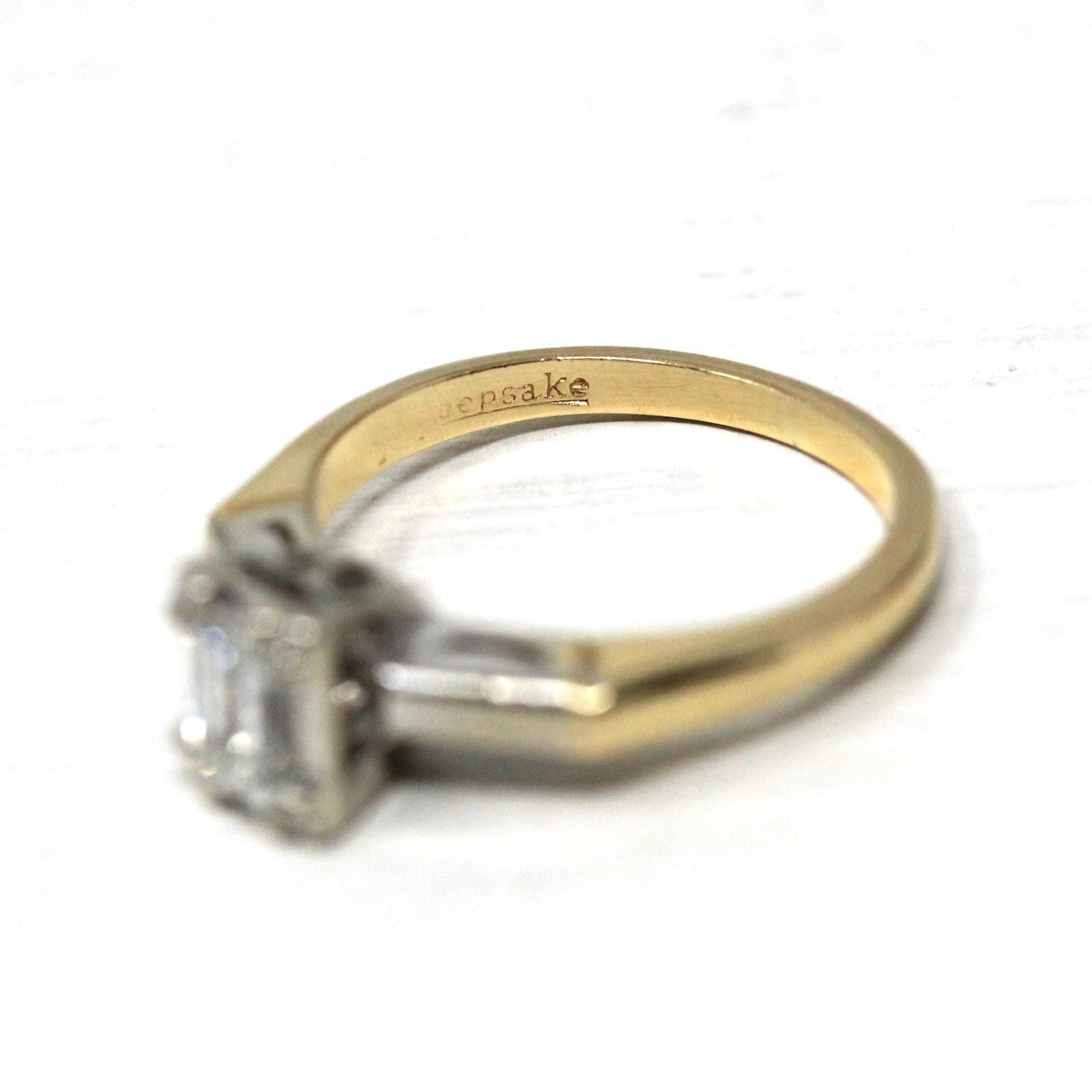 Diamond Engagement Ring - 14k Yellow & White Gold Natural .47 CT Emerald Cut - Size 4 1/4 Circa 1960s Retro Solitaire Fine Report Jewelry