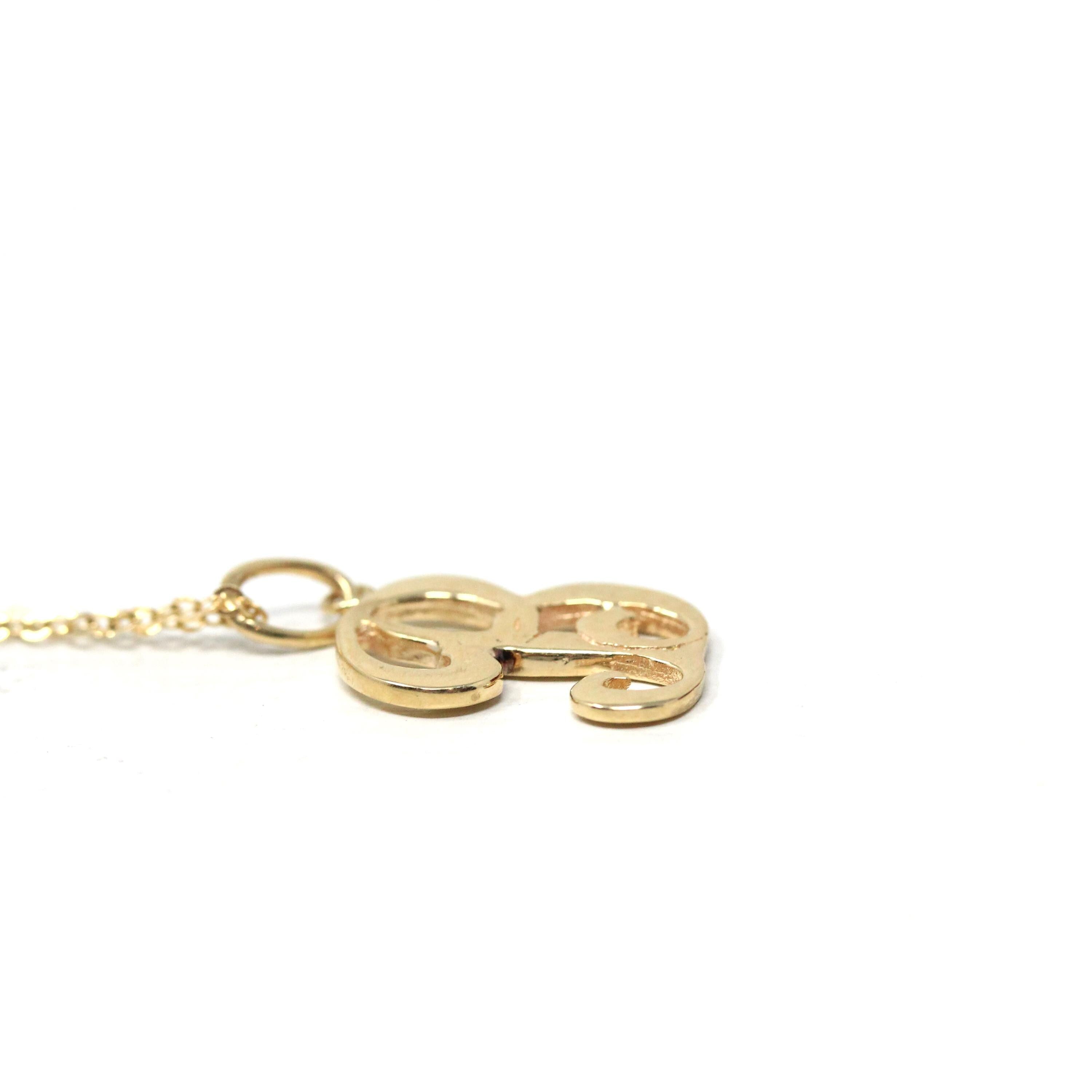 Letter "B" Charm - Estate 10k Yellow Gold Single Cursive Initial Necklace Pendant - Vintage Circa 1990s Era Petite Dainty Fine 90s Jewelry