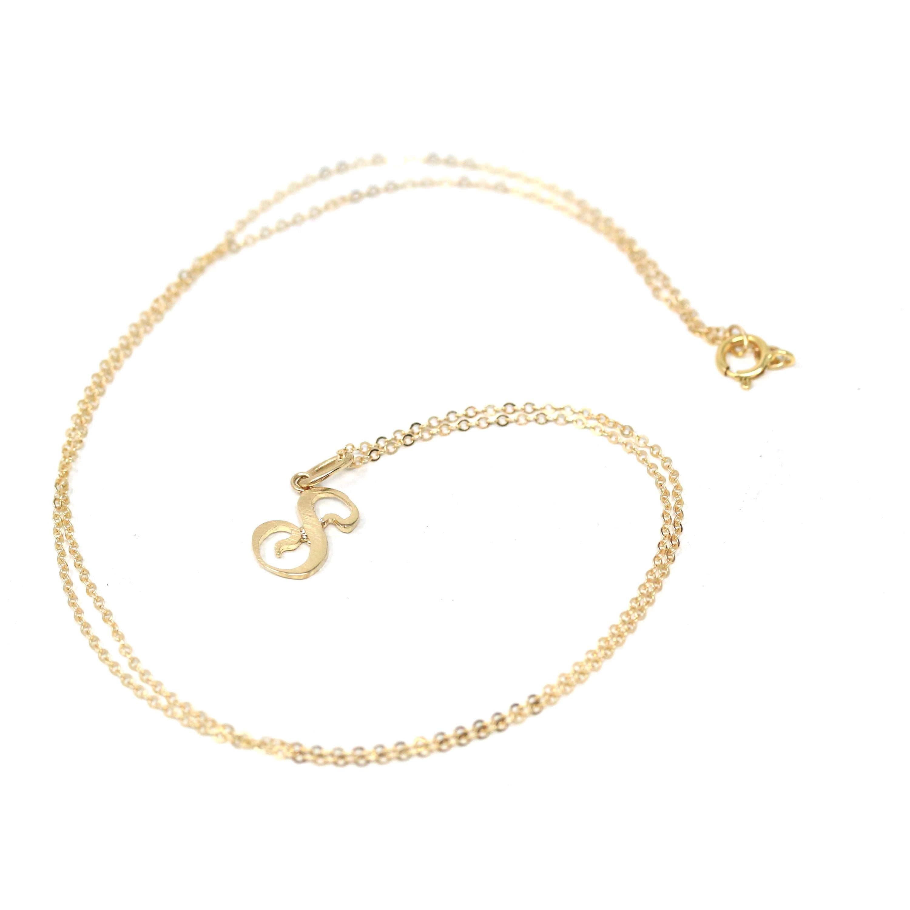 Letter "S" Charm - Estate 10k Yellow Gold Single Cursive Initial Necklace Pendant - Vintage Circa 1990s Era Petite Dainty Fine 90s Jewelry