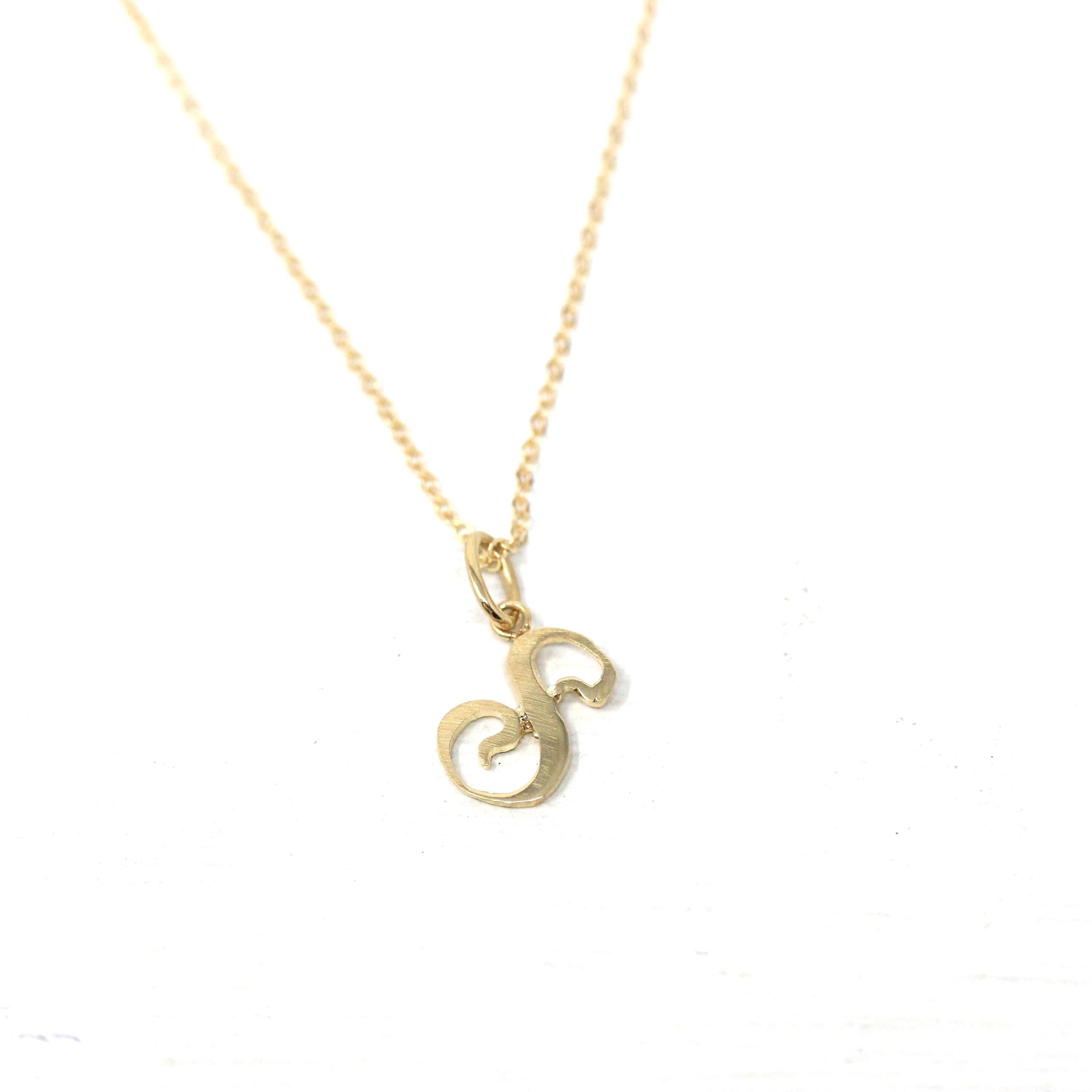 Letter "S" Charm - Estate 10k Yellow Gold Single Cursive Initial Necklace Pendant - Vintage Circa 1990s Era Petite Dainty Fine 90s Jewelry