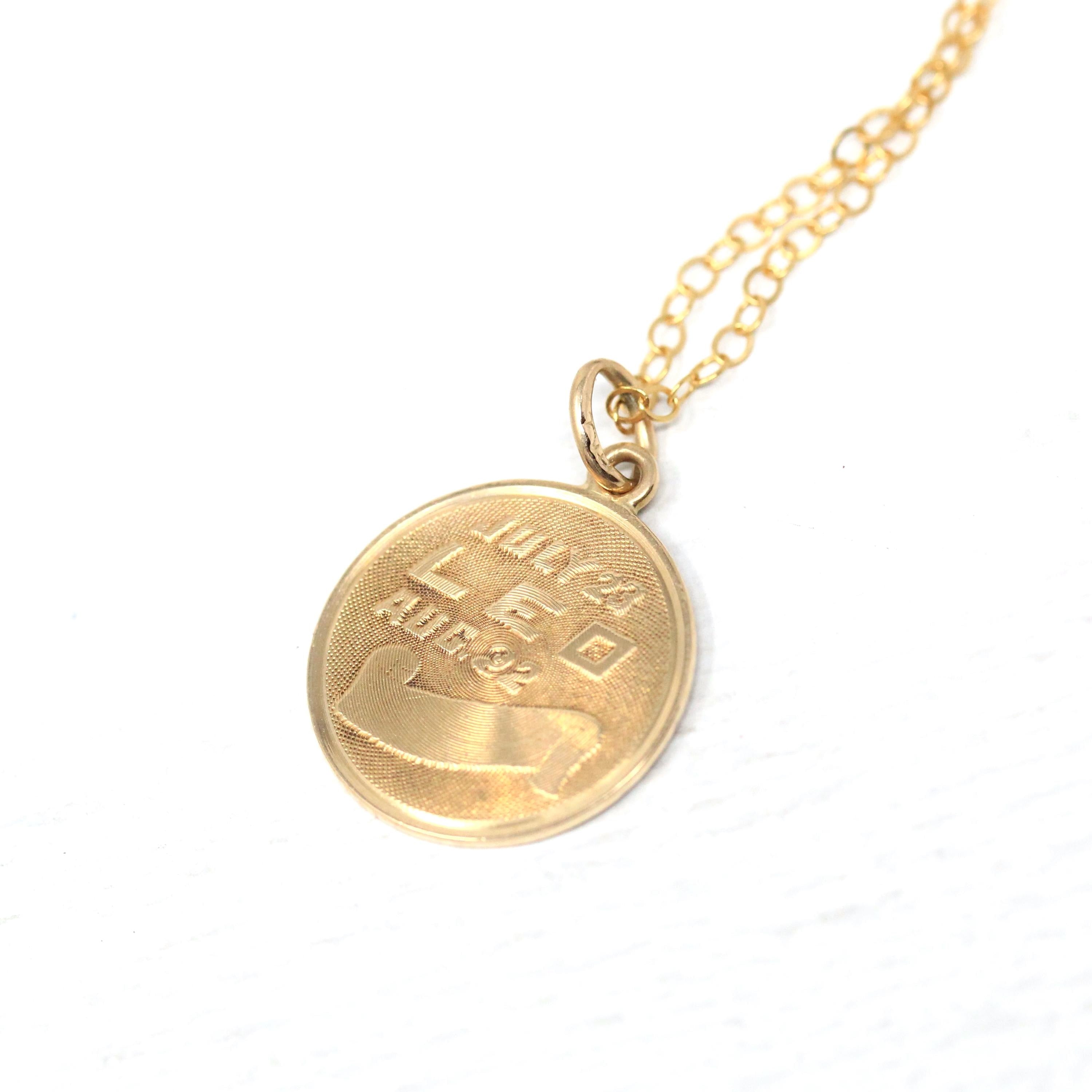 Estate Leo Pendant - Modern 14k Yellow Gold Lion Astrological Sign Charm Pendant - Circa 1990s Era Zodiac Celestial Fire Element 90s Jewelry