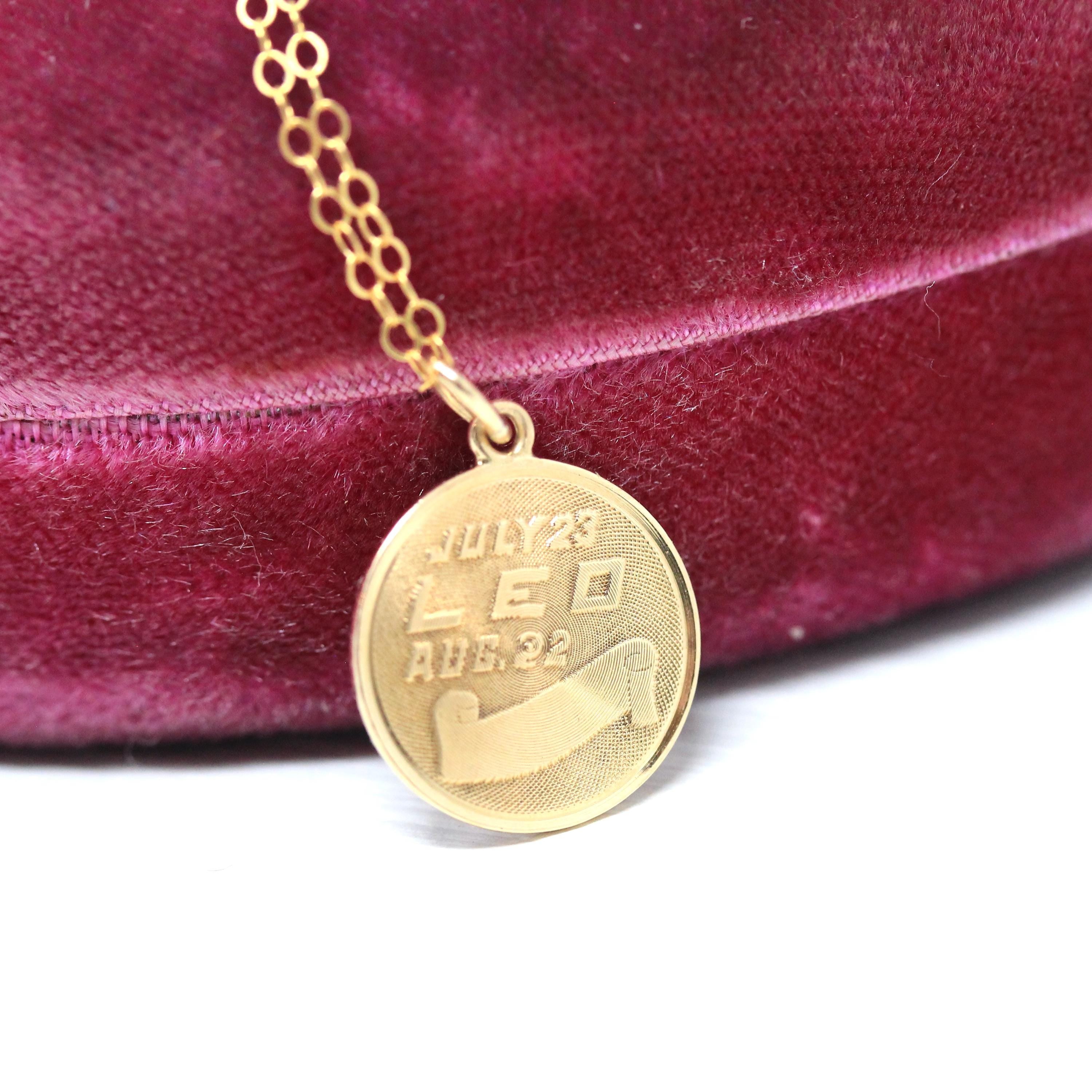 Estate Leo Pendant - Modern 14k Yellow Gold Lion Astrological Sign Charm Pendant - Circa 1990s Era Zodiac Celestial Fire Element 90s Jewelry