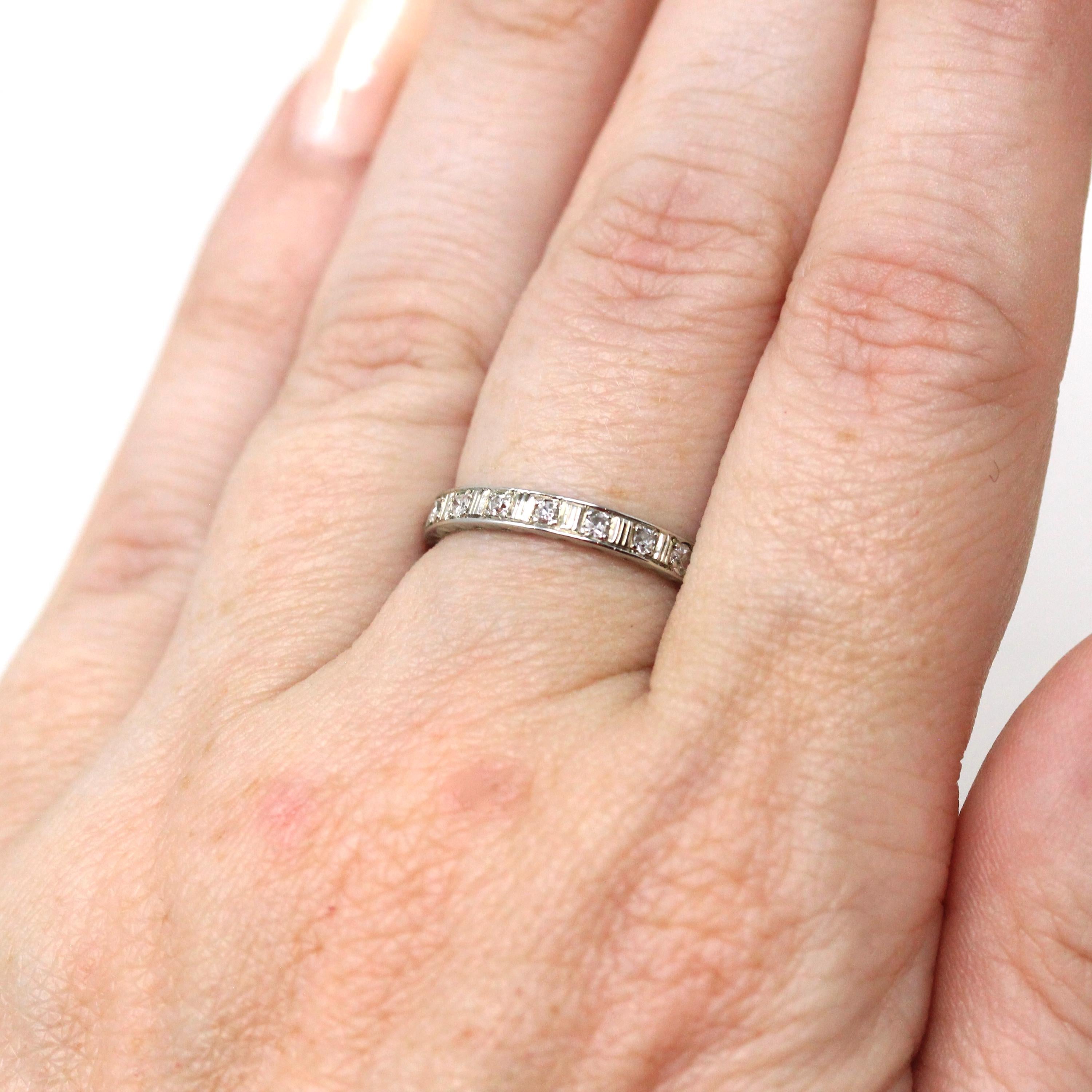 Diamond Eternity Band - Art Deco 18k White Gold .60 CTW Natural Gemstone Ring - Vintage Dated 6-27-30 Size 5 1/2 Fine Wedding Bridal Jewelry