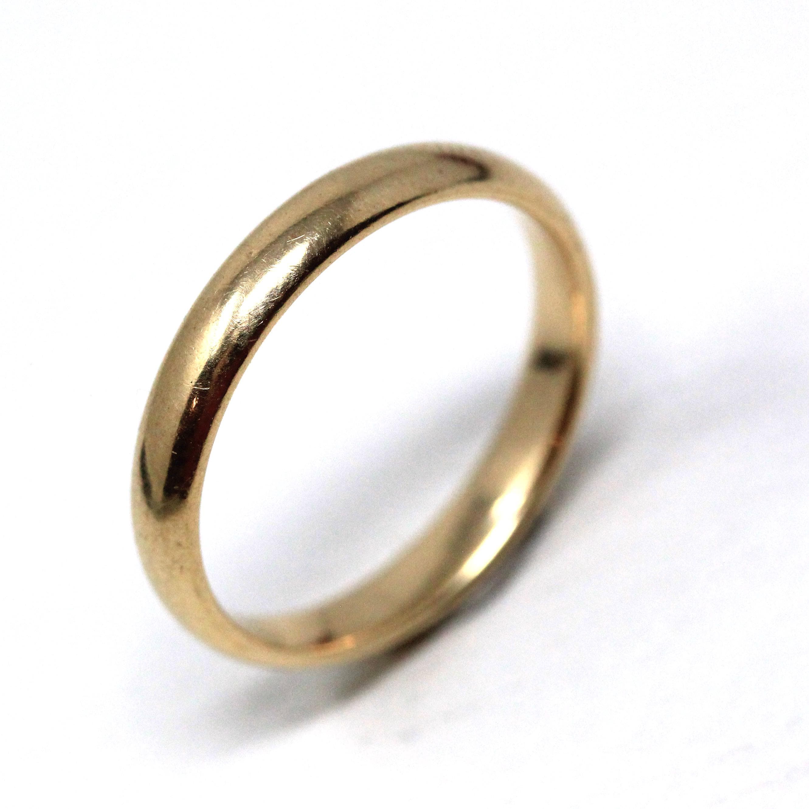 Antique Wedding Ring - Edwardian Era 14k Yellow Gold Unadorned 3.3 MM Band - Circa 1910s Size 7 JR Wood Stacking Unisex Fine Bridal Jewelry