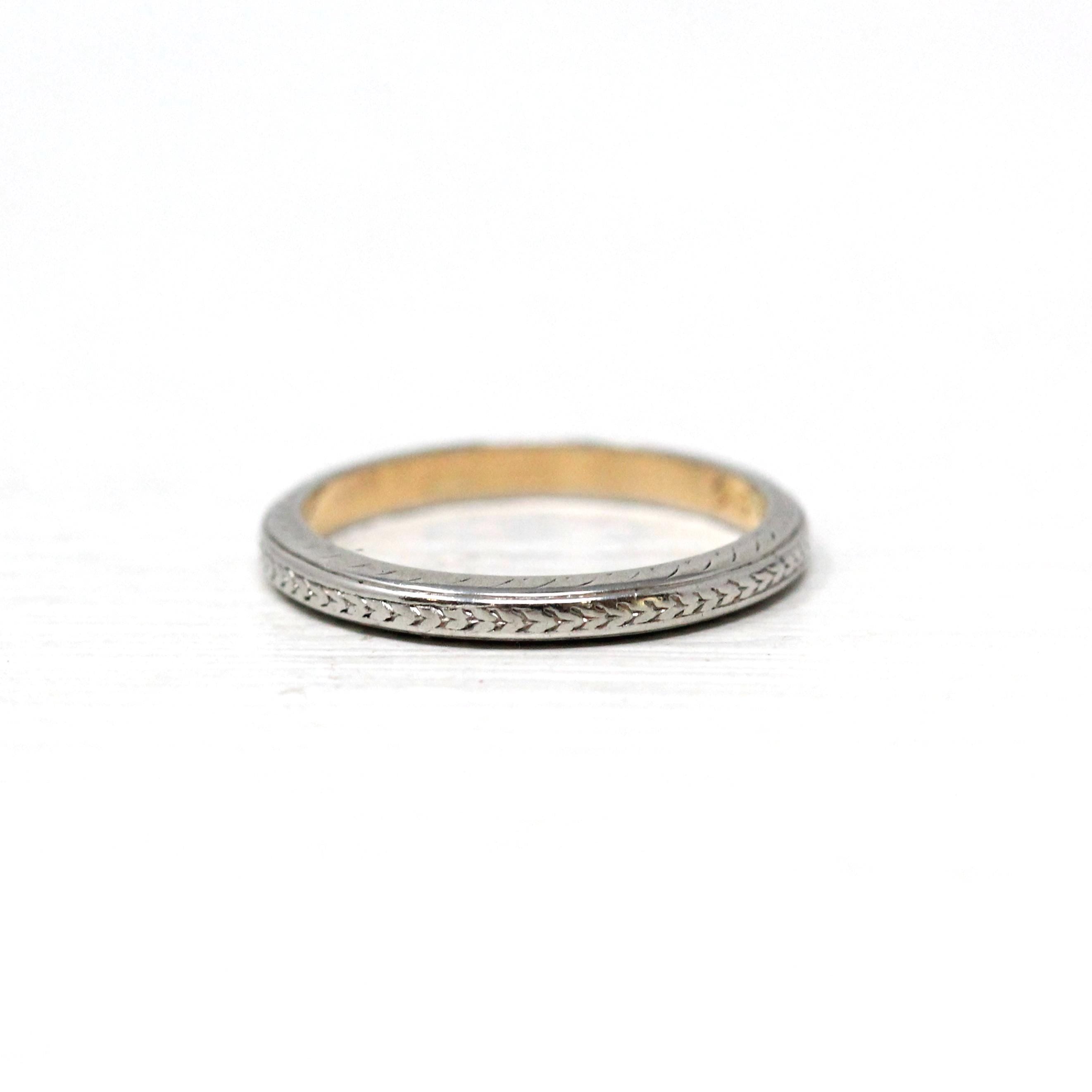 Antique Wedding Band - Edwardian Platinum over 18k Yellow Gold Eternity Wheat Ring - Circa 1900s Era Size 5 Wedding Bridal Fine Jewelry