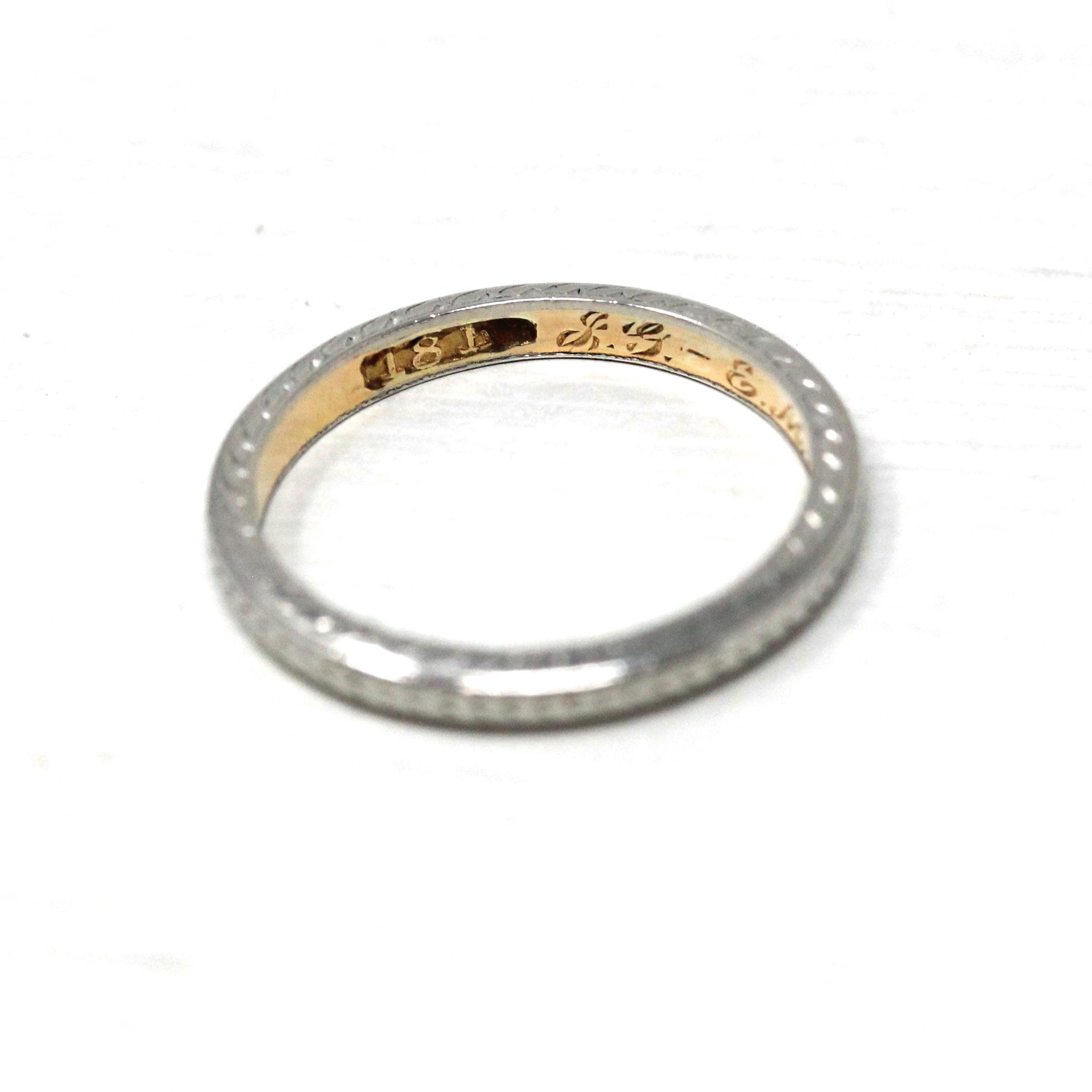 Antique Wedding Band - Edwardian Platinum over 18k Yellow Gold Eternity Wheat Ring - Circa 1900s Era Size 5 Wedding Bridal Fine Jewelry