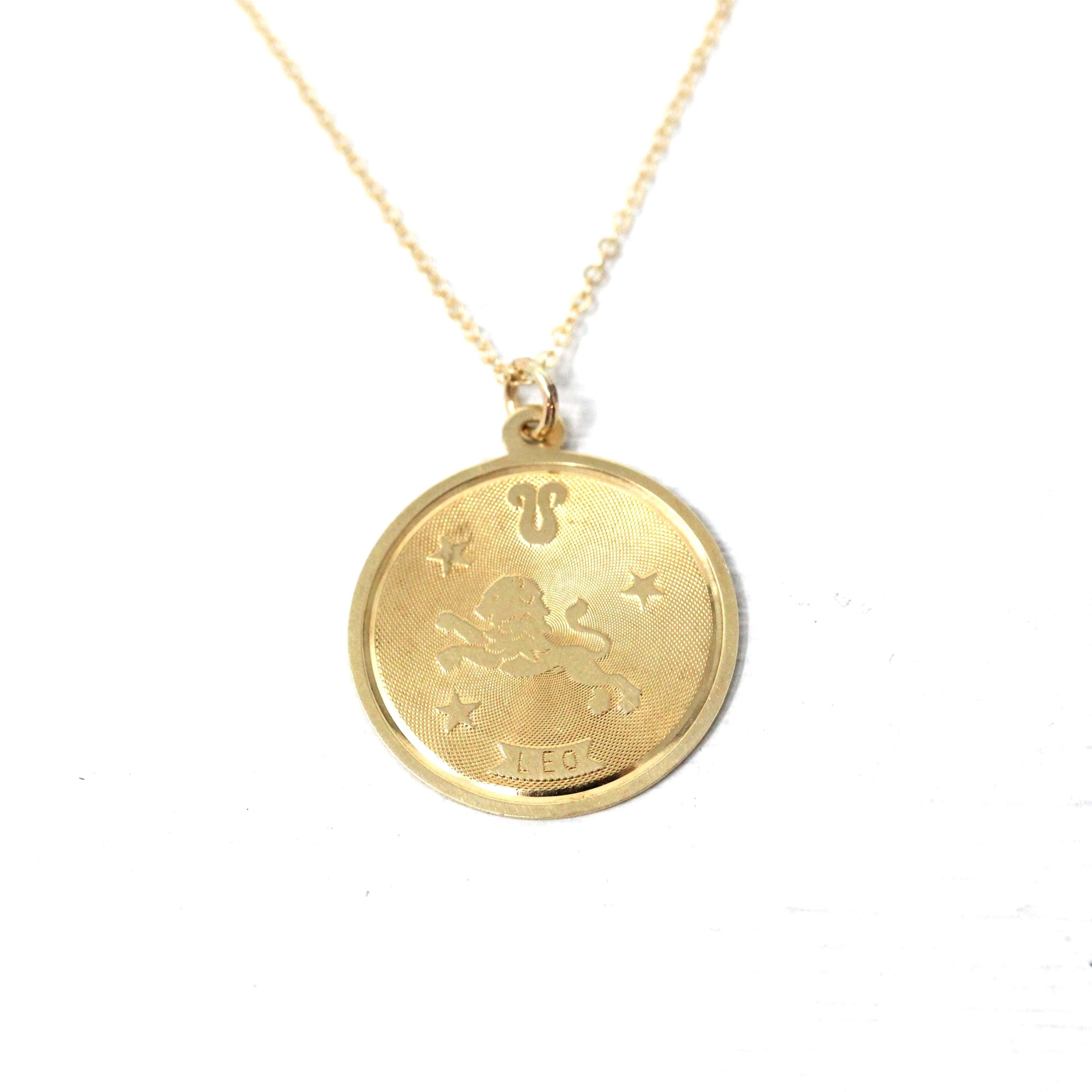 Vintage Leo Pendant - Retro 14k Yellow Gold Lion Astrological Sign Charm Pendant - Circa 1970s Era Zodiac Celestial Fire Element 70s Jewelry