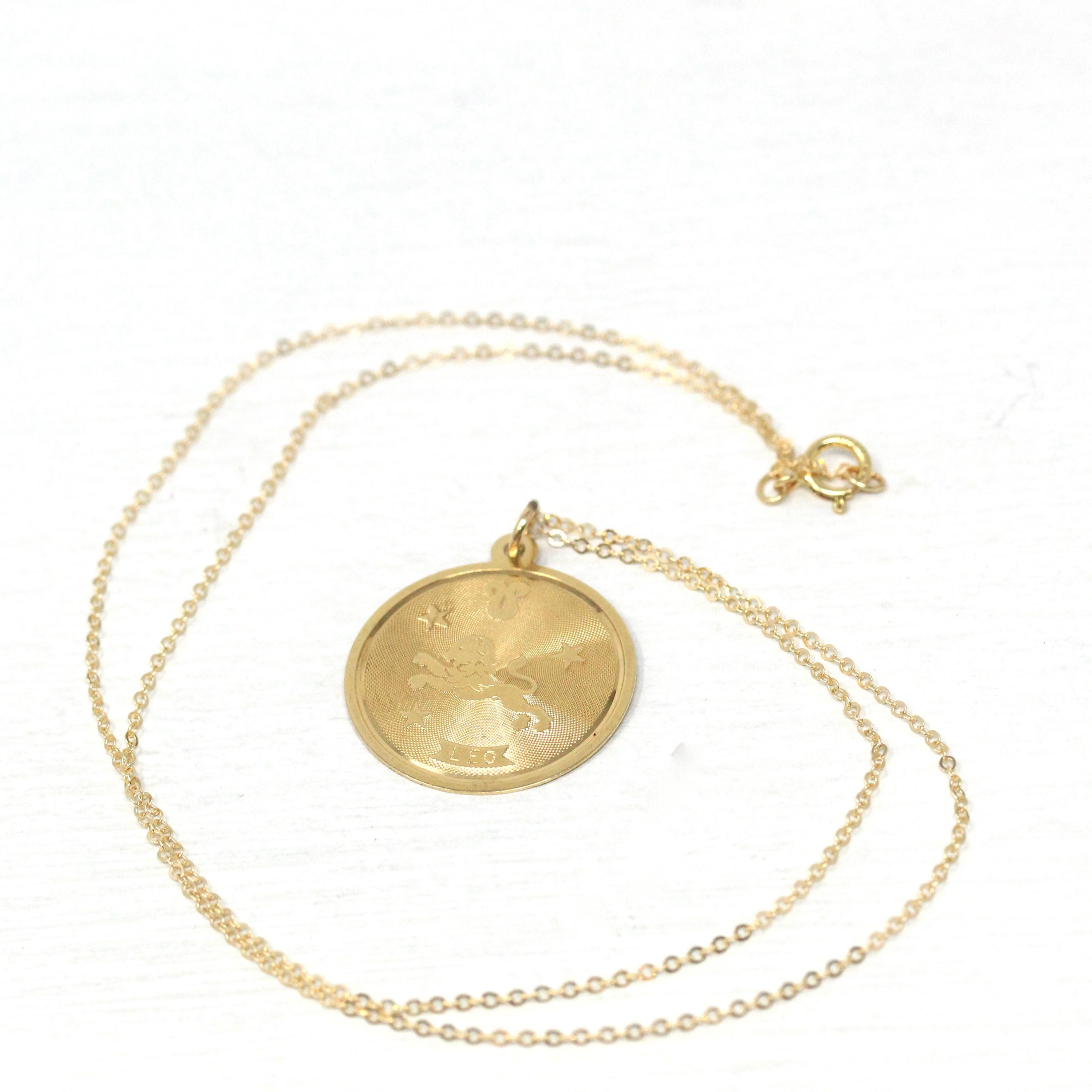 Vintage Leo Pendant - Retro 14k Yellow Gold Lion Astrological Sign Charm Pendant - Circa 1970s Era Zodiac Celestial Fire Element 70s Jewelry