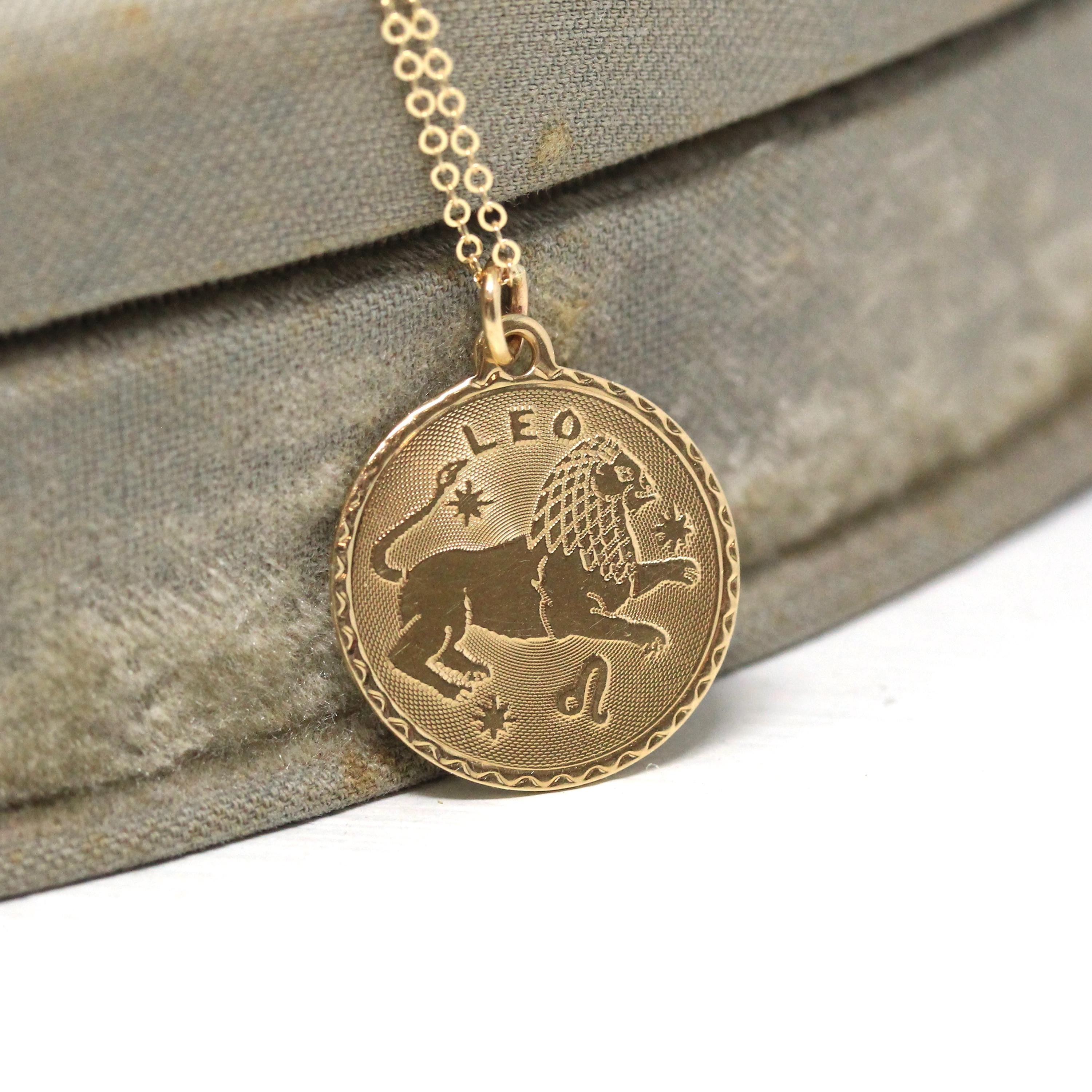 Vintage Leo Pendant - Retro 14k Yellow Gold Lion Astrological Sign Charm Pendant - Dated 1972 Zodiac Celestial Fire Element 70s Jewelry