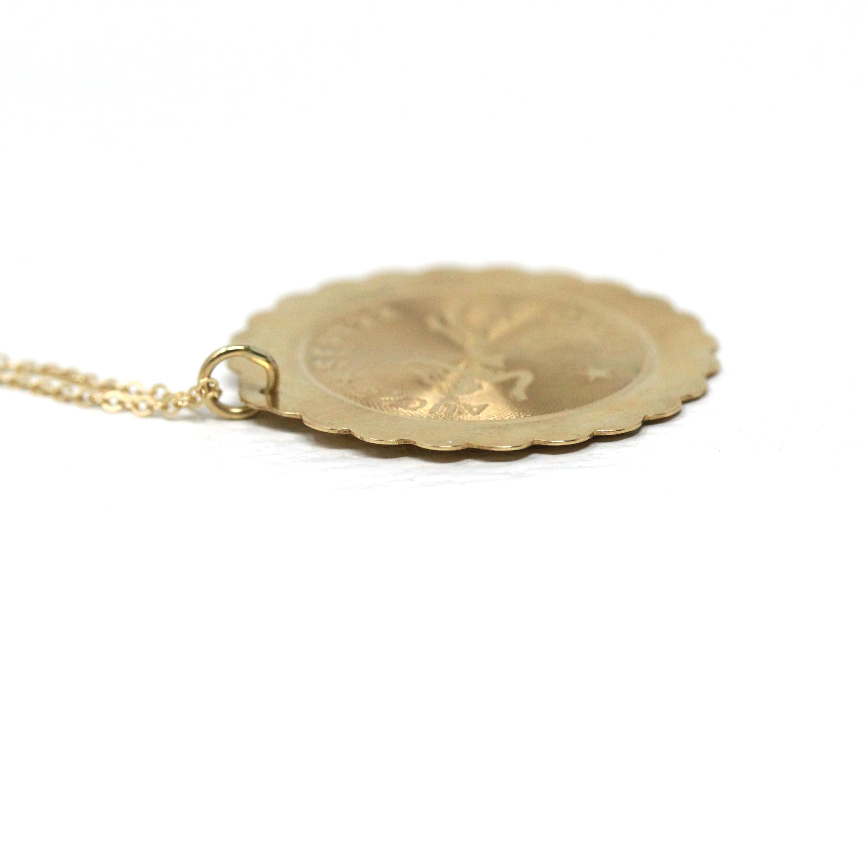 Vintage Virgo Pendant - Retro 14k Yellow Gold Maiden Astrological Sign Charm Necklace - Circa 1970s Zodiac Celestial Earth Element Jewelry