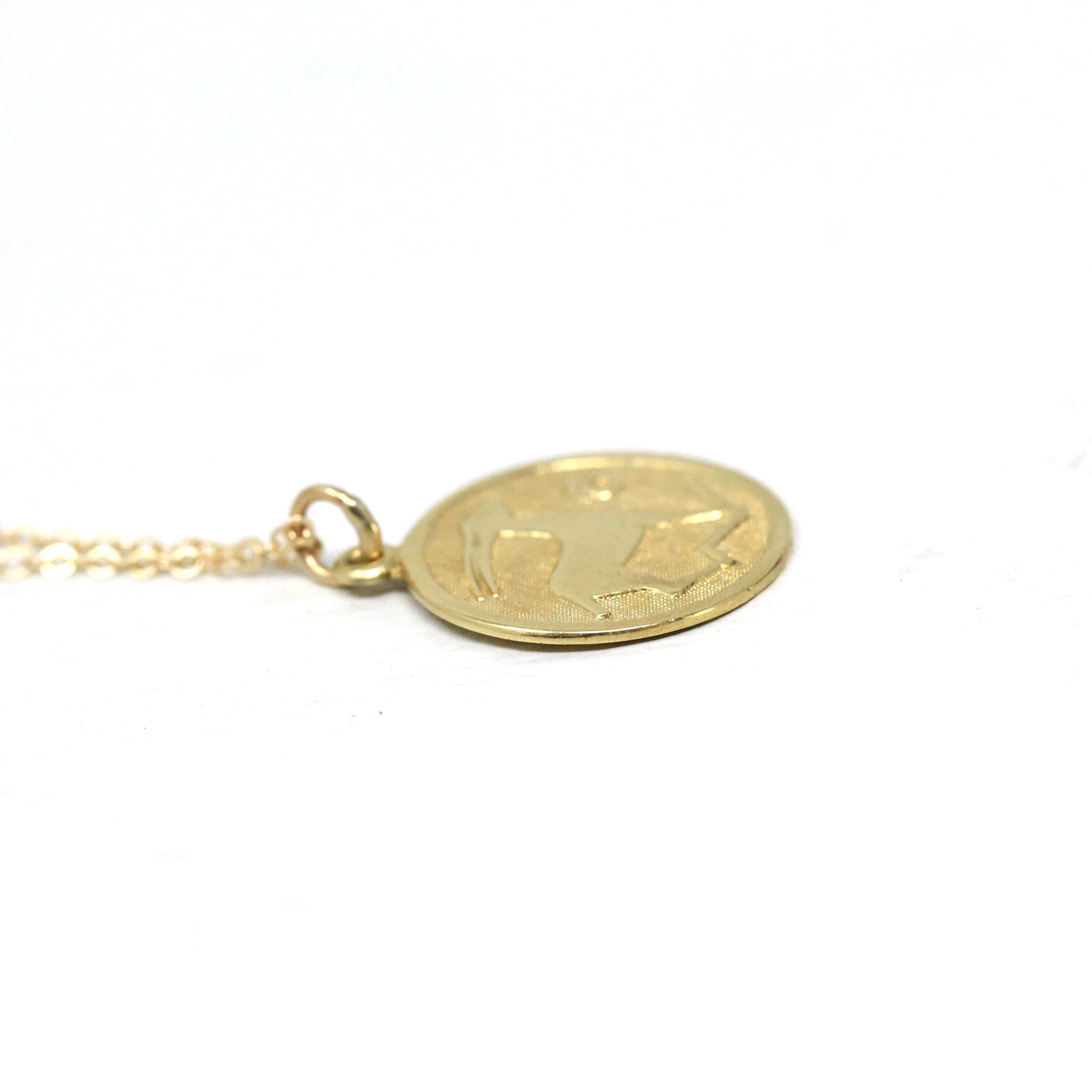 Estate Capricorn Charm - Modern 14k Yellow Gold Sea Goat Astrological Sign Necklace - Circa 2000's Zodiac Celestial Earth Element Jewelry