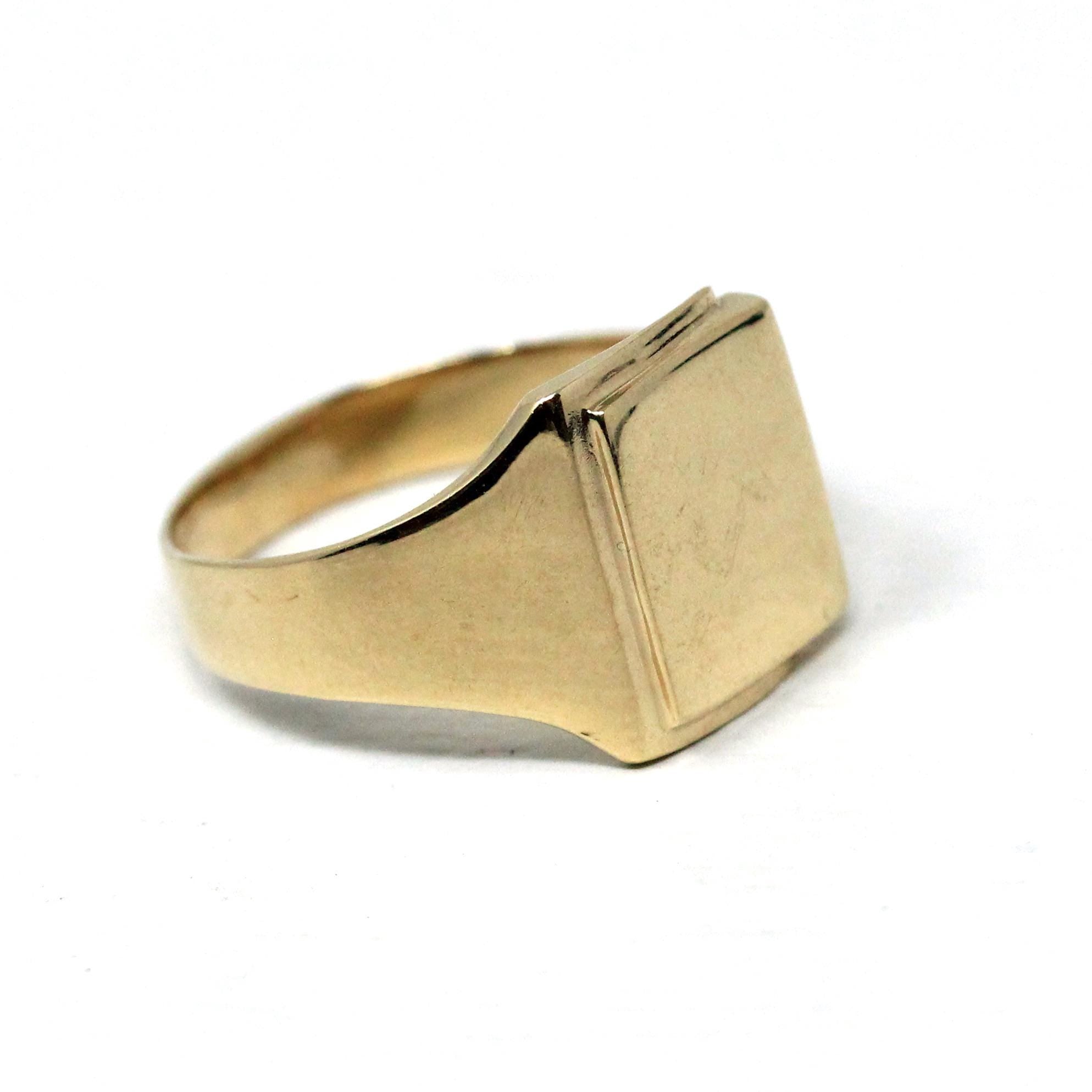 Vintage Signet Ring - Estate 9k Yellow Gold Blank Rectangular Face Men's Unisex Statement - Modern Size 10 3/4 Personalizable Fine Jewelry