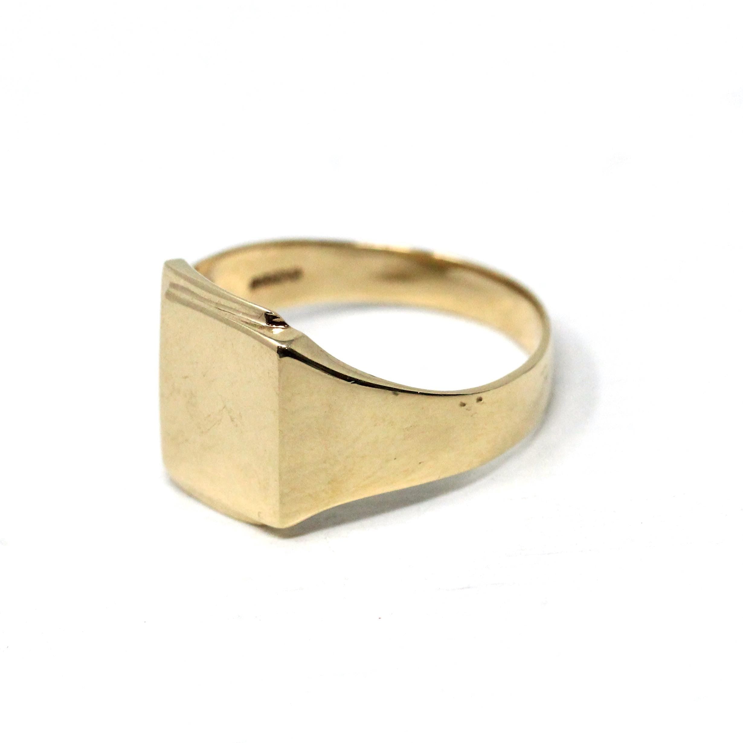 Vintage Signet Ring - Estate 9k Yellow Gold Blank Rectangular Face Men's Unisex Statement - Modern Size 10 3/4 Personalizable Fine Jewelry