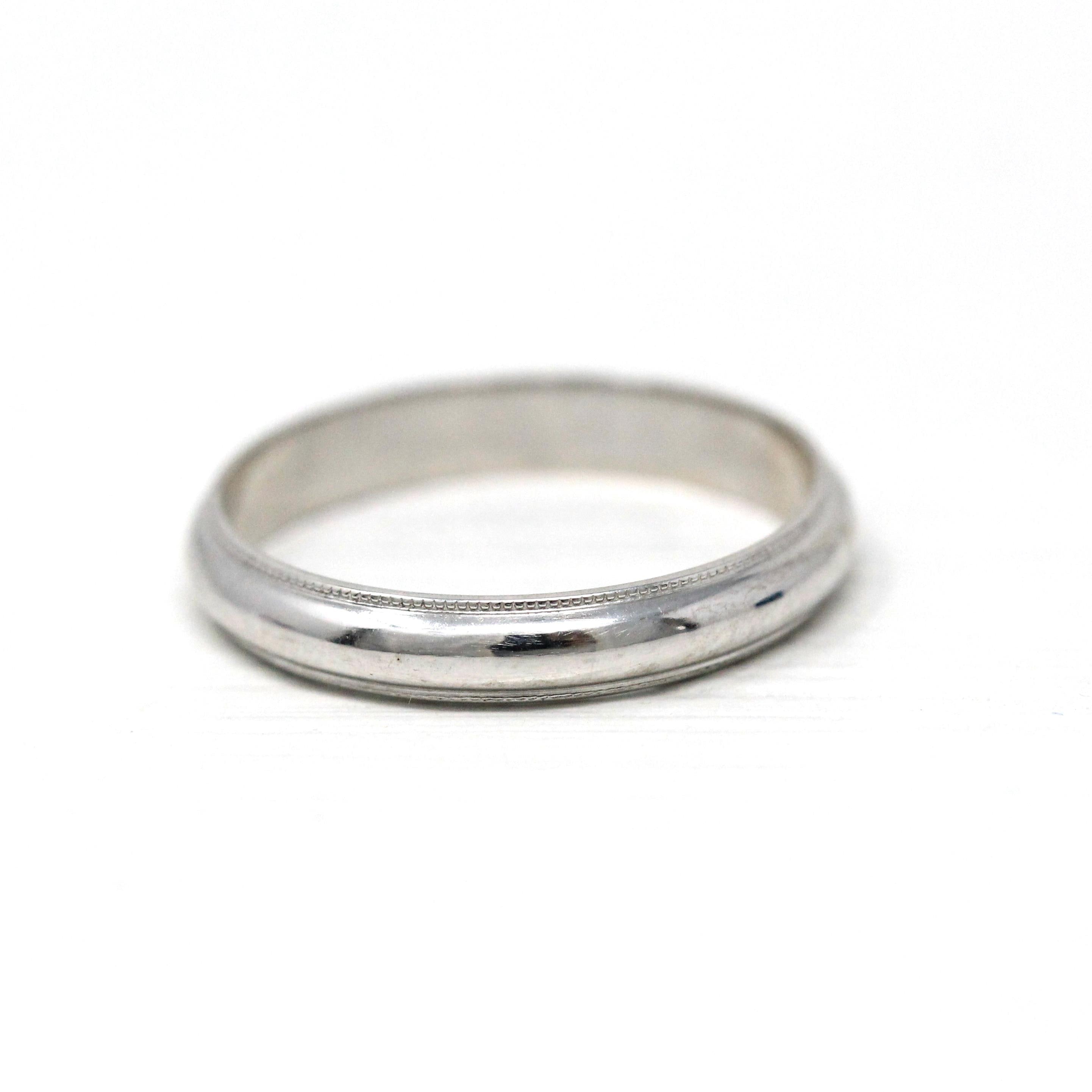 Mid Century Wedding Band - Vintage 14k White Gold Plain Stacking Ring - Circa 1950s Size 5 Partner Ring Paired Set 50's Bridal Fine Jewelry