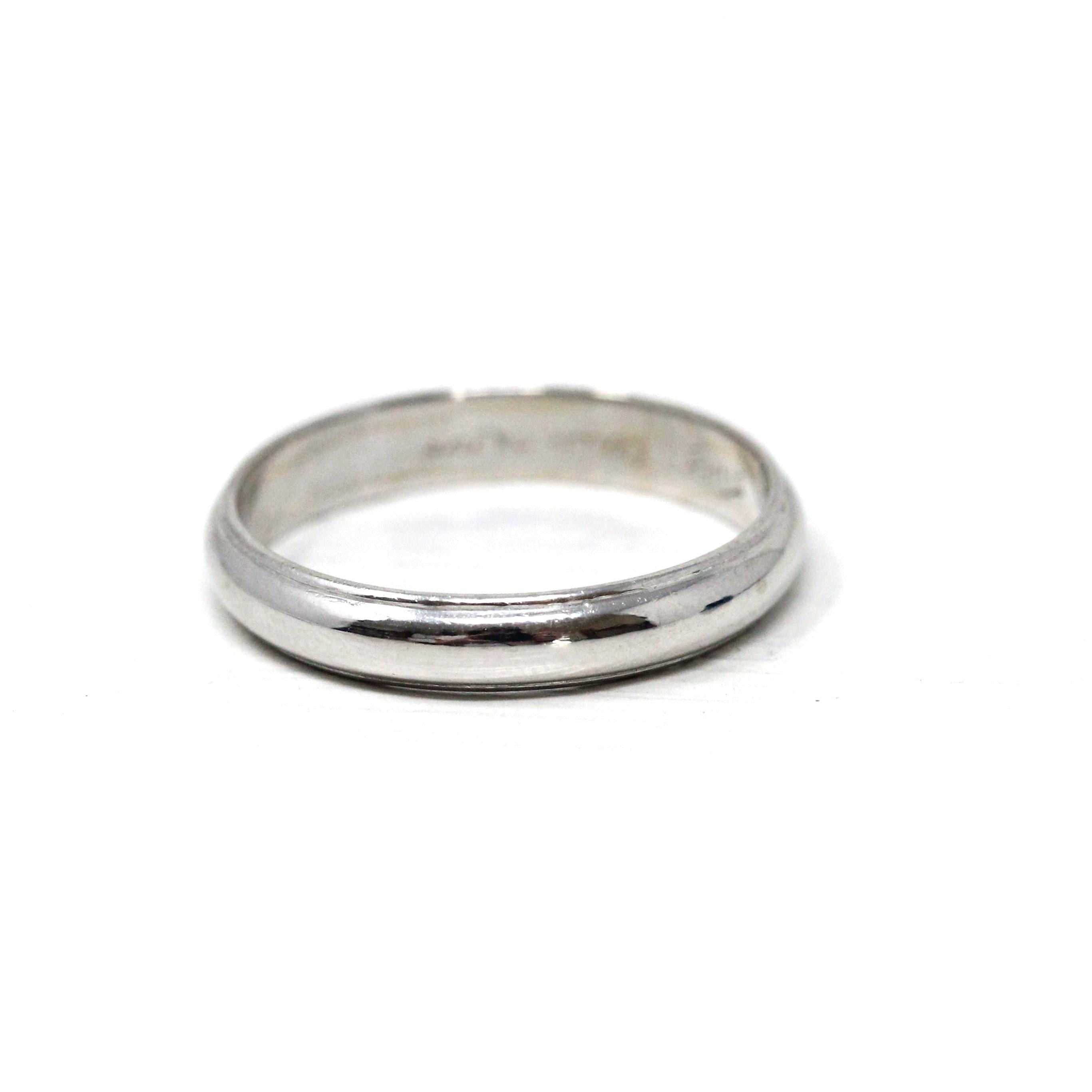 Mid Century Wedding Band - Vintage 14k White Gold Plain Stacking