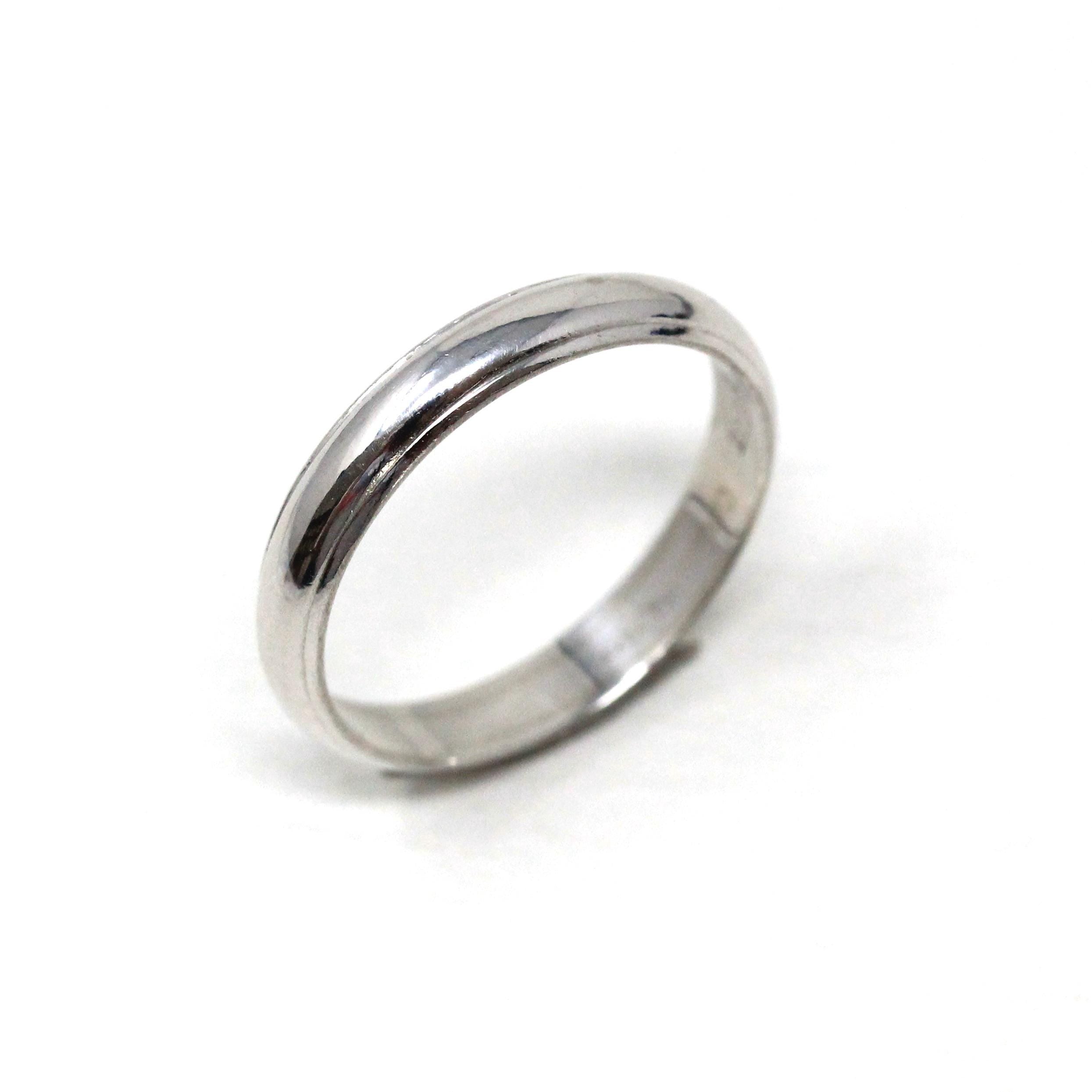 Mid Century Wedding Band - Vintage 14k White Gold Plain Stacking Ring - Circa 1950s Size 9.25 Partner Ring Paired 50s Bridal Fine Jewelry