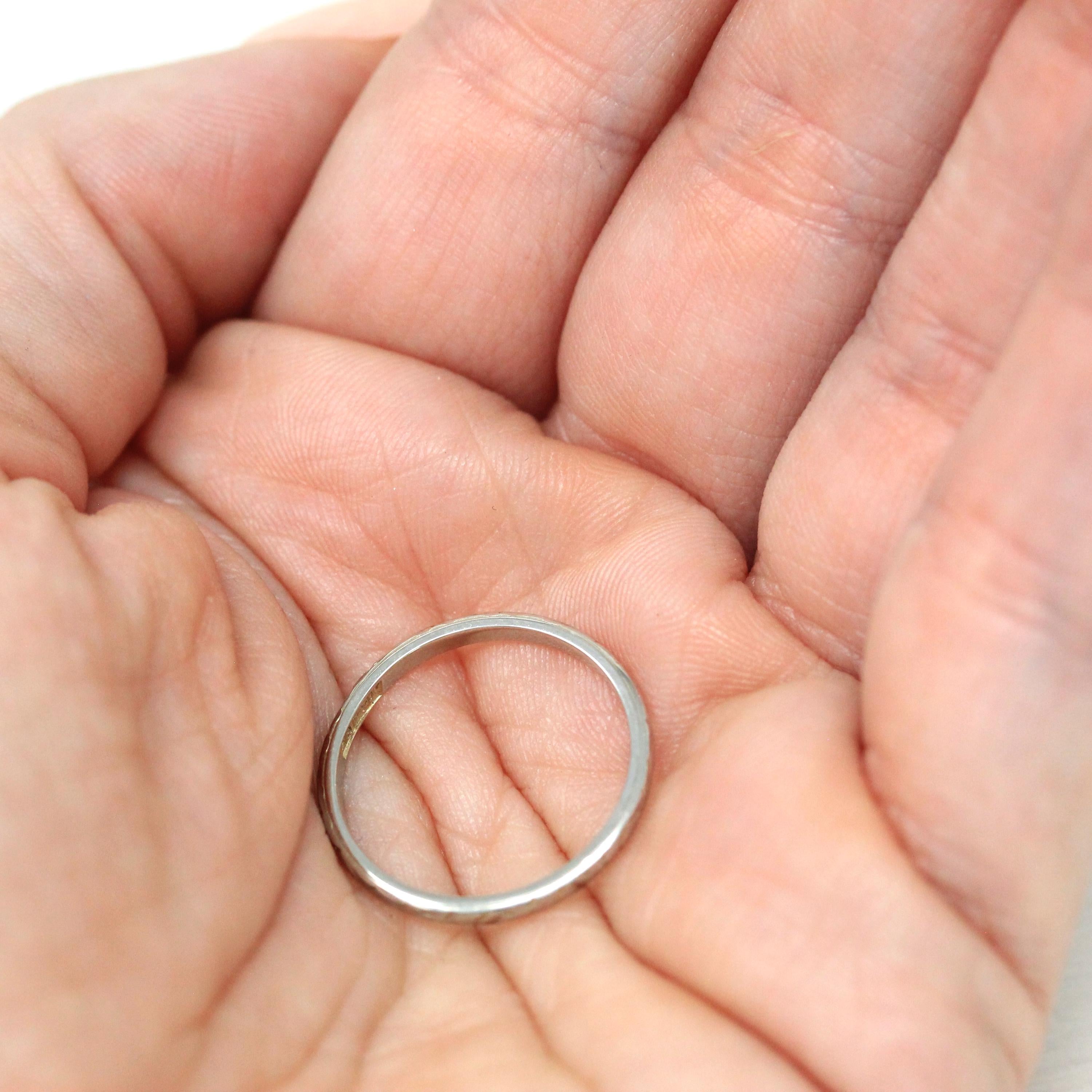 Antique Wedding Band - Art Deco Era 18k White Gold Faint Engraved Design Ostby & Barton Ring - Circa 1923 Size 5 3/4 Bridal Fine 20s Jewelry