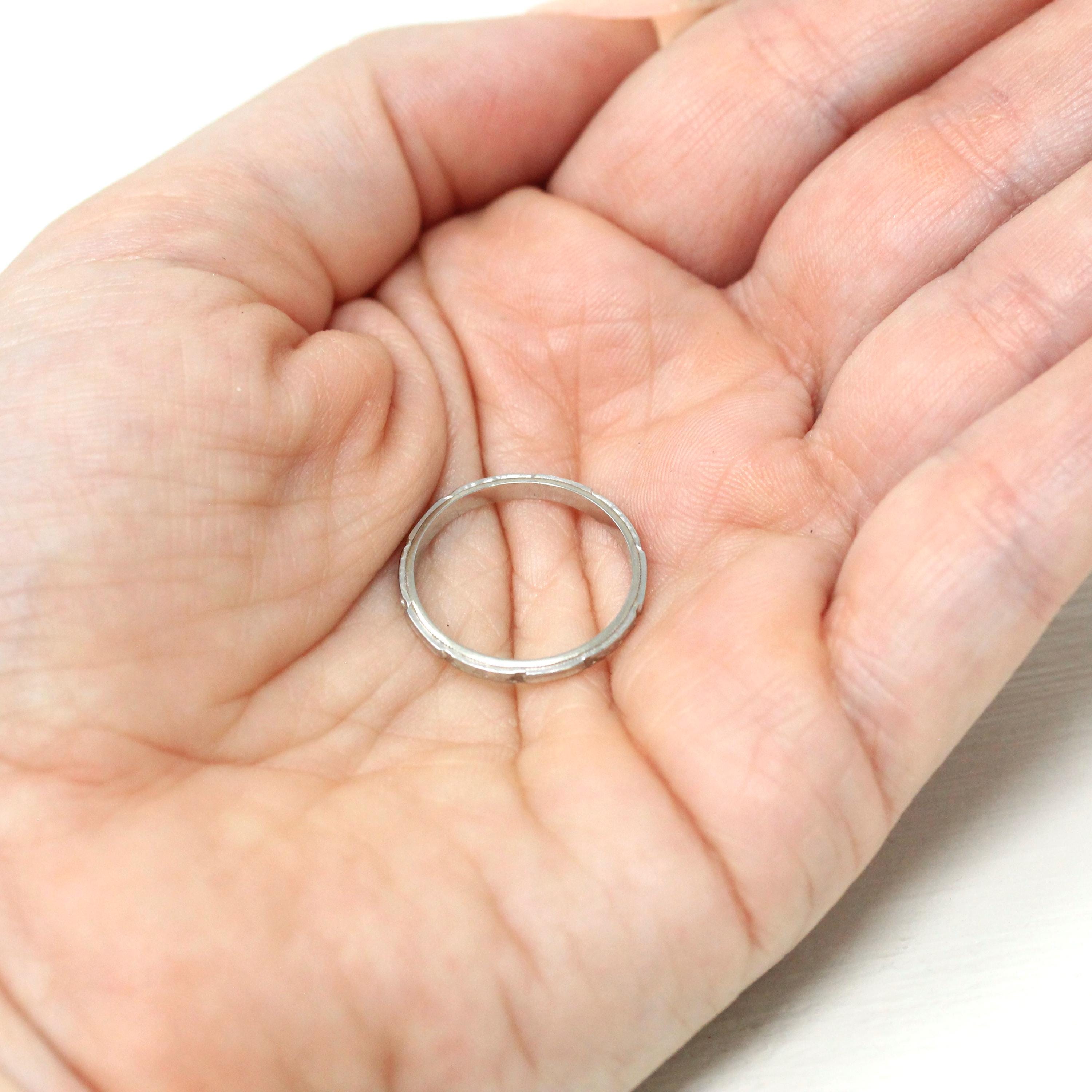 Art Deco Wedding Band - Vintage 18k White Gold Floral Eternity Ring - Circa 1930s Size 5.75 Bridal Stacking Fine 30s Orange Blossom Jewelry