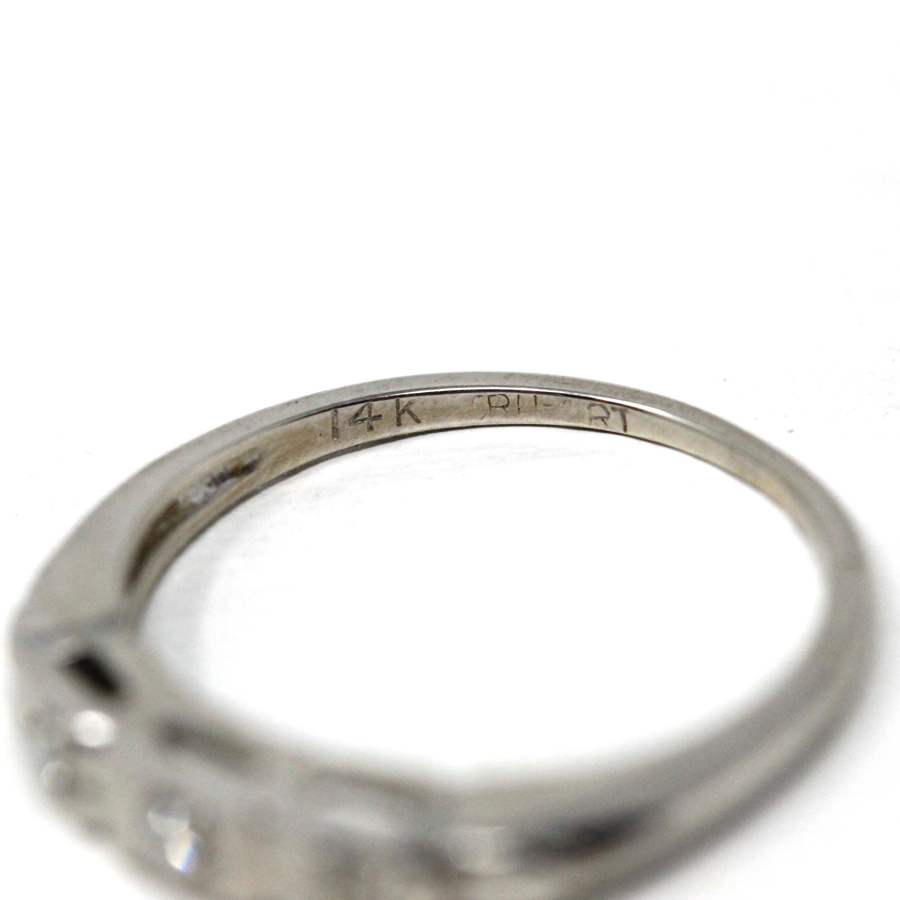 Retro Diamond Band - Vintage 14k White Gold Natural .06 CTW Gemstone Ring - Circa 1950s Size 5 1/4 Fine Mid Century Wedding Bridal Jewelry