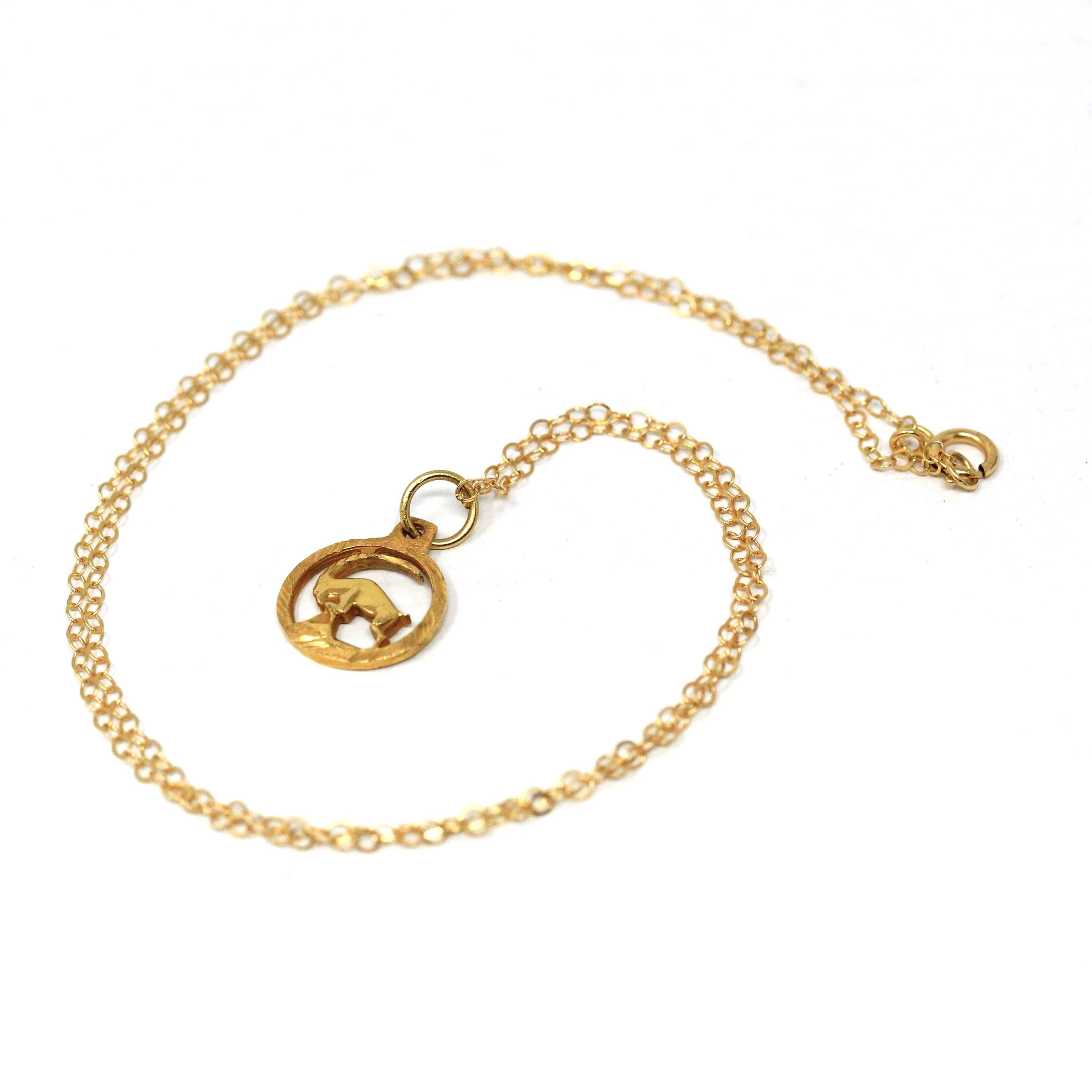 Ram Aries Pendant - Modern 14k Yellow Gold Astrological Sign Necklace Charm - Circa 1990s Zodiac Celestial Fire Element Dainty Fine Jewelry