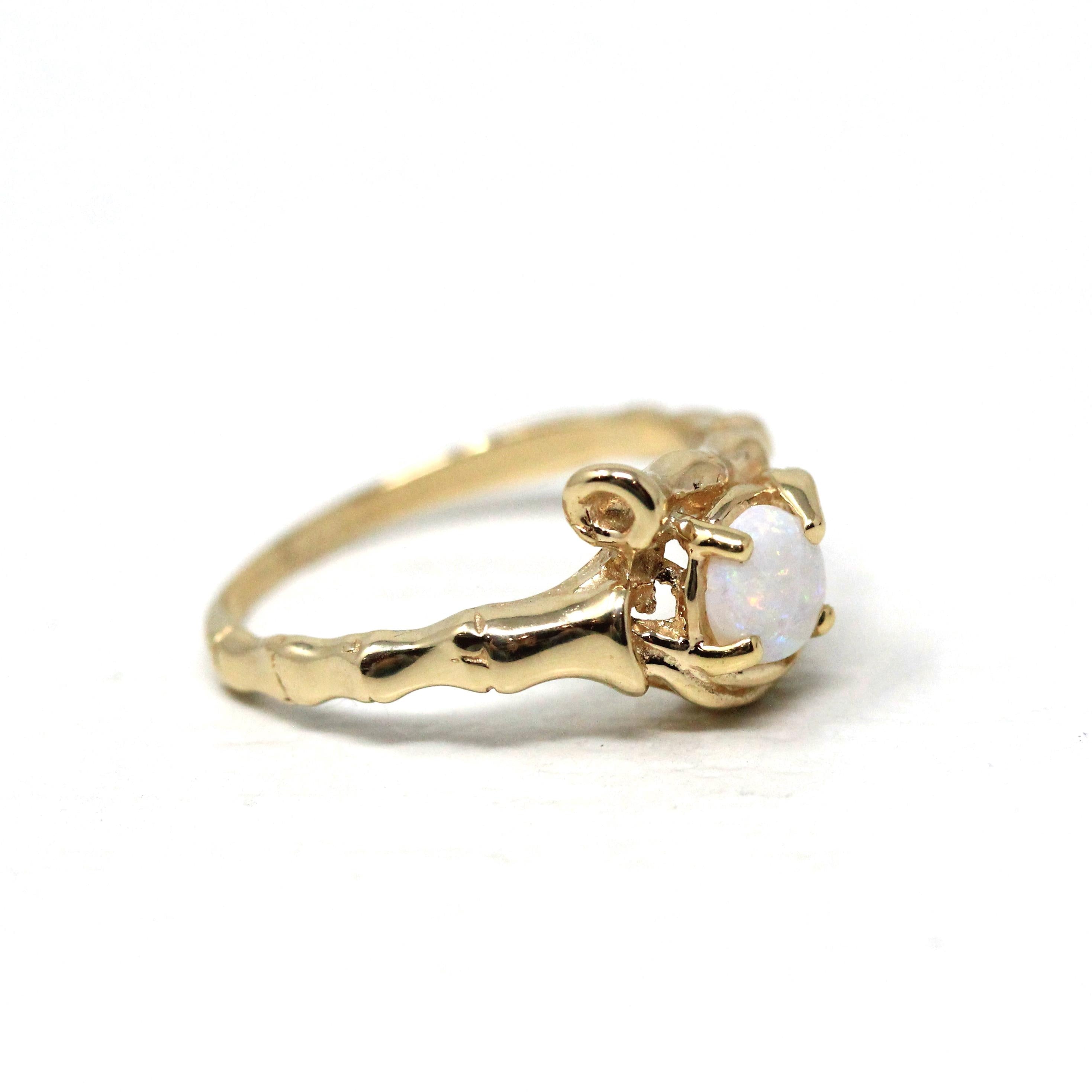 Natural Opal Ring - Modern 14k Yellow Gold Cabochon Cut .22 CT Gemstone - Estate Circa 1990s Era Size 5 3/4 October Birthstone Fine Jewelry