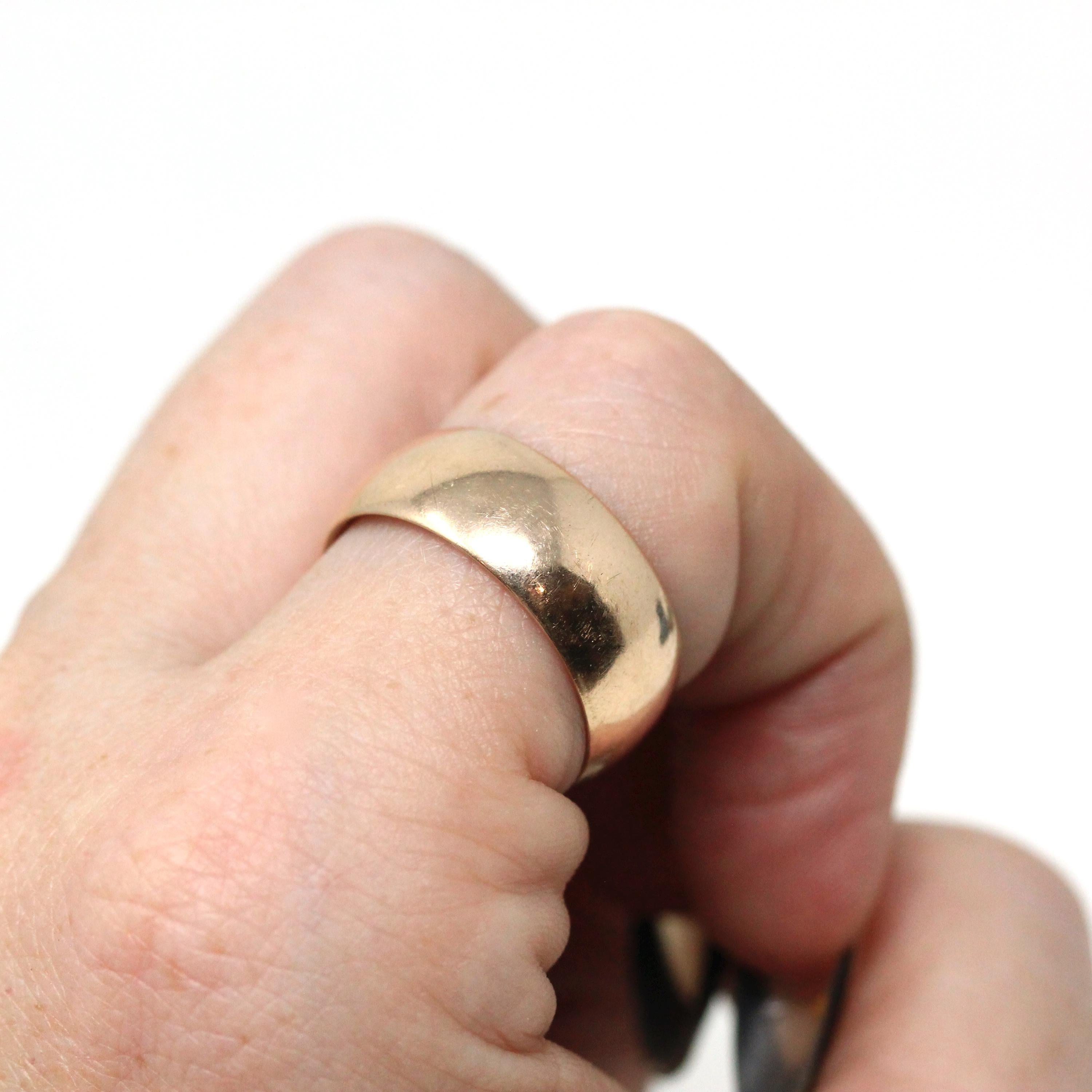 Antique Cigar Band - Edwardian 10k Rosy Yellow Gold Unadorned Wide Ring - Vintage C. 1900s Era Size 7 Unisex Wedding Statement Fine Jewelry