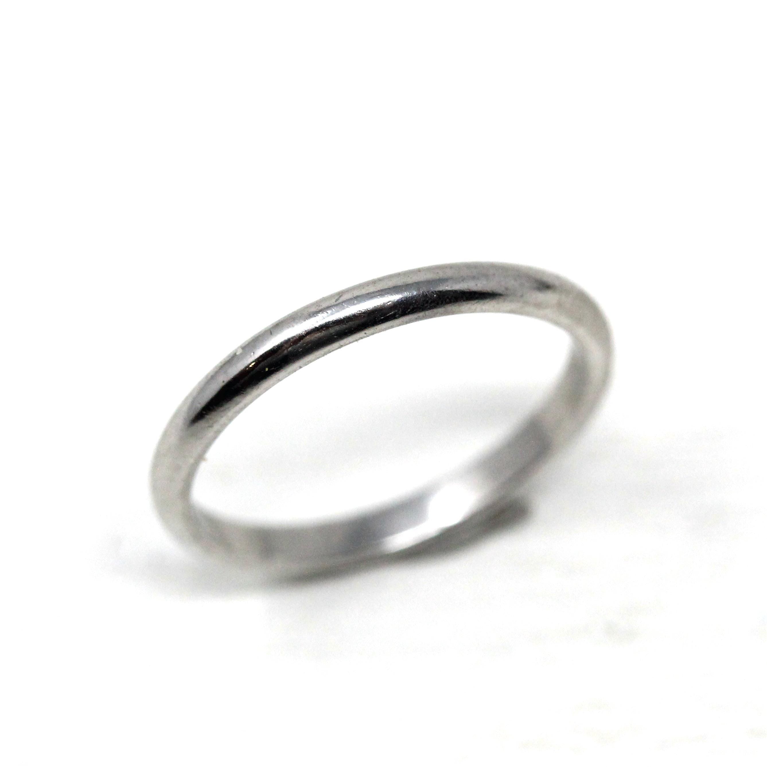 Platinum Wedding Band - Mid Century 2 mm Half Round Classic Bridal Ring - Vintage Size 5 Heirloom Fine Stacking Mid Century Jewelry
