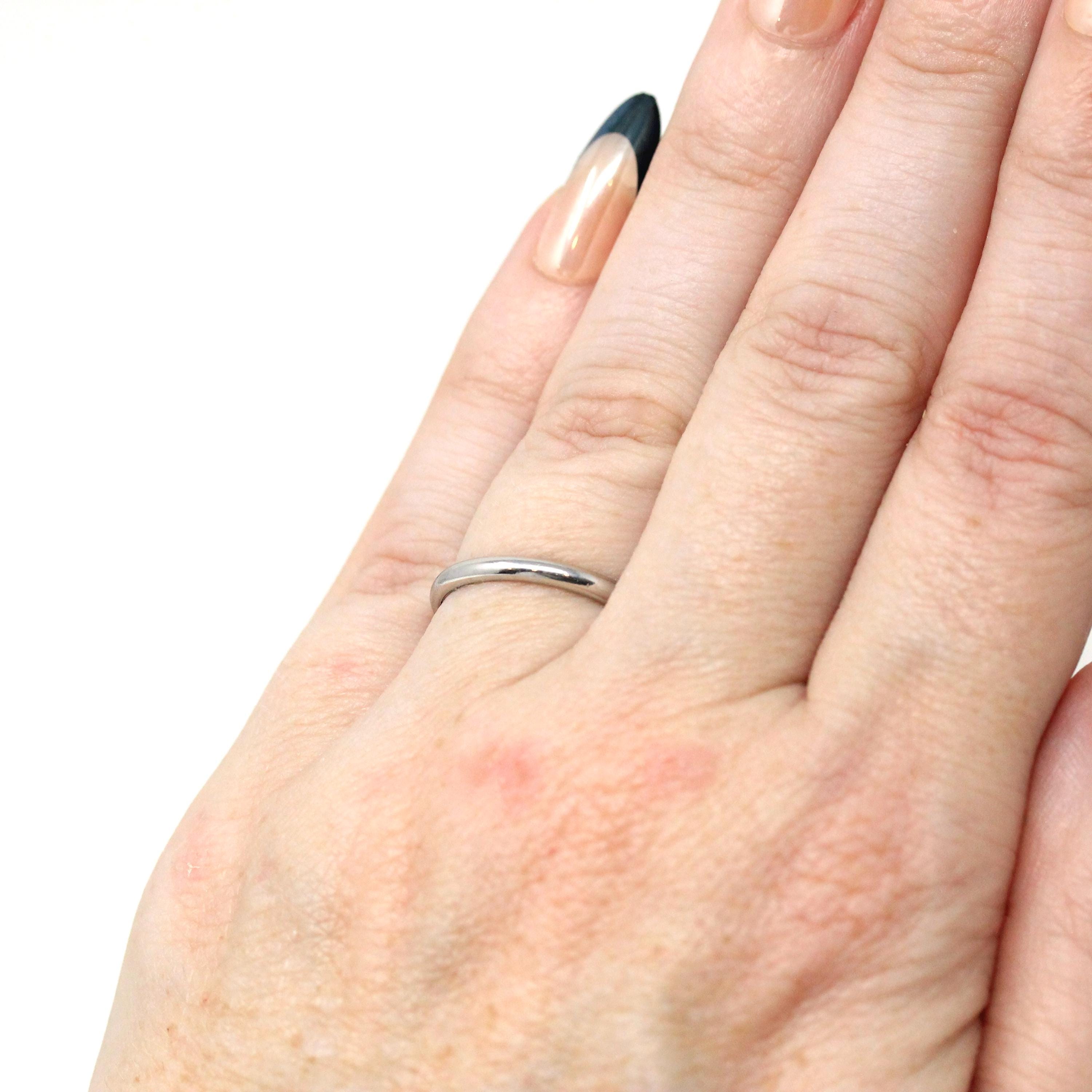 Platinum Wedding Band - Mid Century 2 mm Half Round Classic Bridal Ring - Vintage Size 5 Heirloom Fine Stacking Mid Century Jewelry